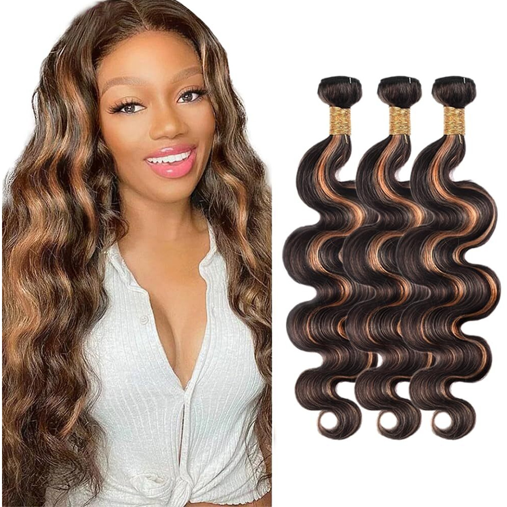 28 30 32 Vinmdonm P1B/30 Highlight Bundles Human Hair Ombre Brown Body Wave 3 Bundles Two Tone Black Mixed With Brown Bundle