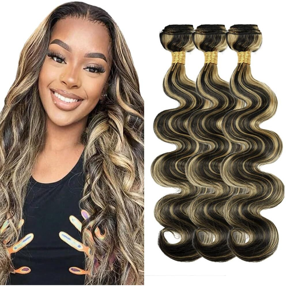 28 30 32 Vinmdonm P1B27 Highlight Bundles Human Hair Honey Blonde Body Wave Human Hair 3 Bundles Unprocessed Virgin Remy Hair Extensions
