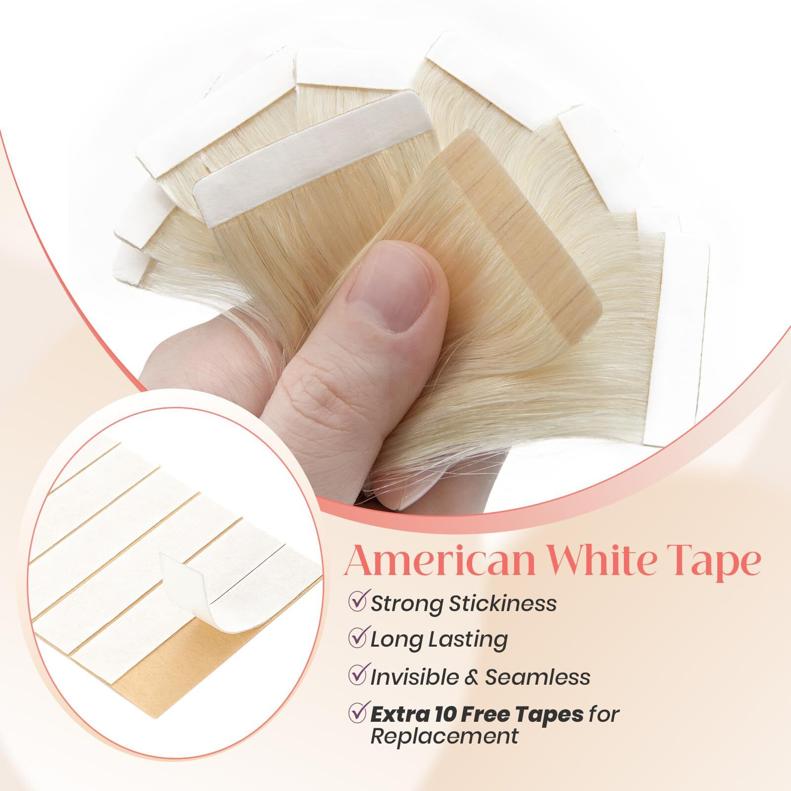Elailite Wavy Tape In Hair Extensions Human Hair Body Wave Real Remy Hairpieces Platinum Blonde 16 Inch 50G 20Pcs Invisible Seamless Skin Weft Best Tape For Women