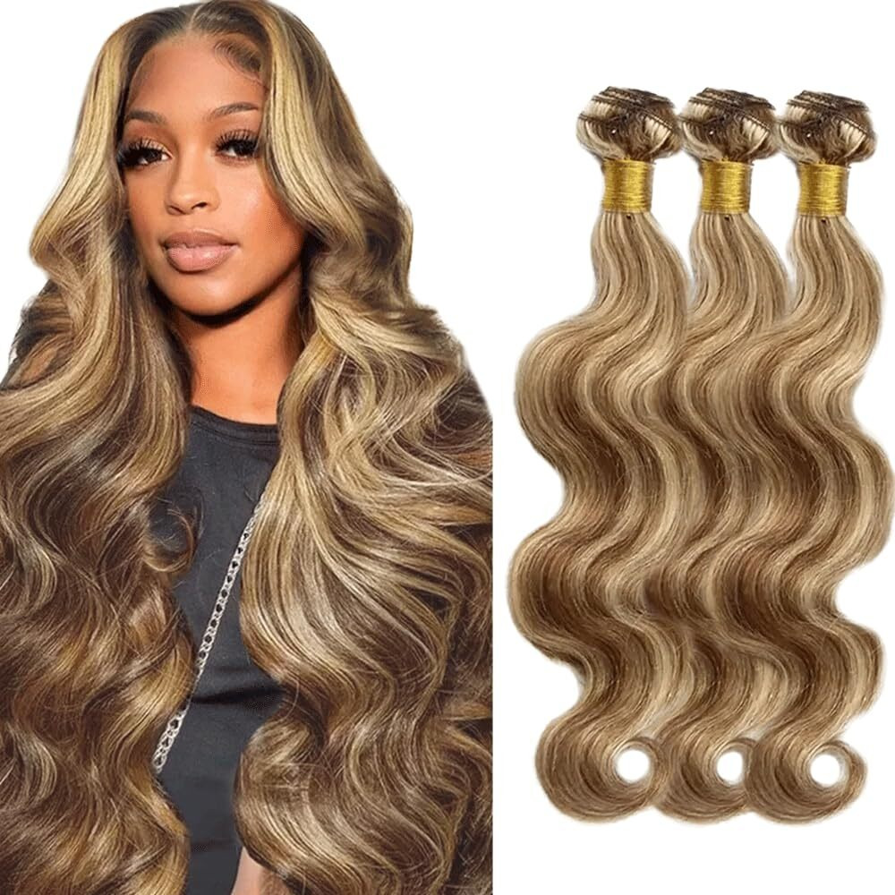 28 30 32 Inch P4613 Bundles Highlight Body Wave Human Hair Bundle Two Tone Color 4 Brown Mixed With Blonde Bundles Ombre Brown Body Wave Bundle For Black Women
