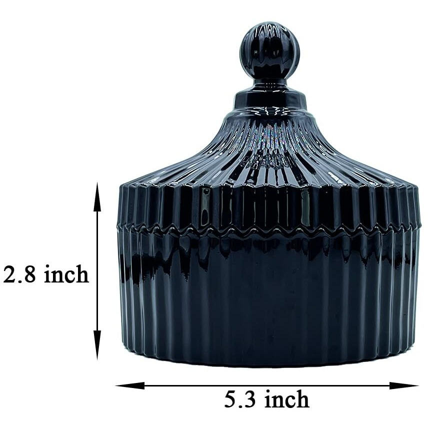 2 Pack Extra Large 5.2"" Beige & Purple Powder Puffs And 5.3"" Glass Container - Oversized Soft Body & Face Large Powder Puff Dusting Powder Jar Holder Case(Black Glass)