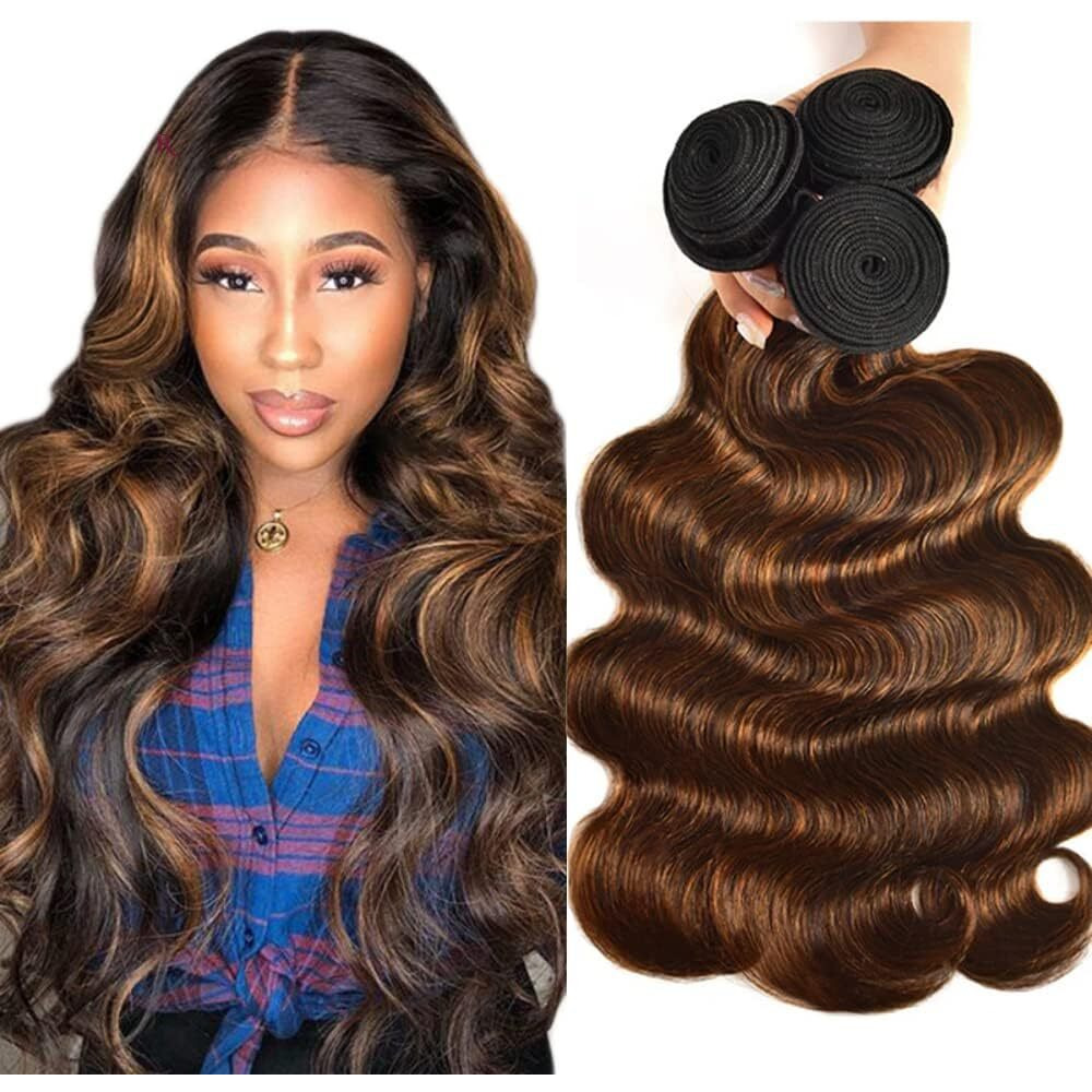 P4/30 Highlight Human Hair Bundles Body Wave Bundles Human Hair 20 22 24 Inch Body Wave Bundles Ombre Brown Double Weft Hair Extensions