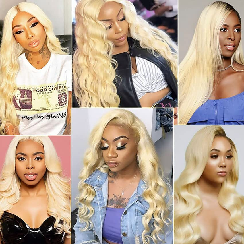 Niciitysi 22 24 26 Inch Color 613 Blonde Body Wave Bundles Human Hair Double Weft Brazilian Hair Extensions Soft And Silky For Women