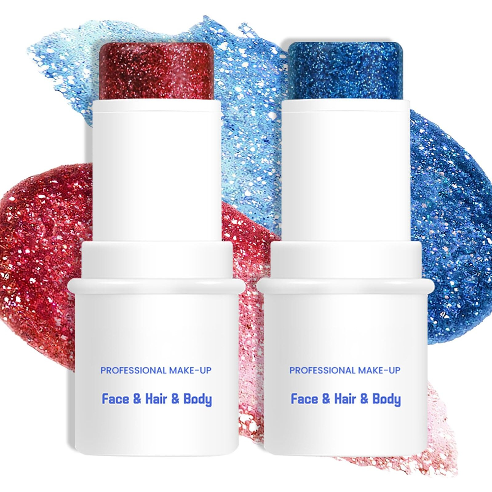 Lokfar Body & Face Glitter Makeup Stick, Multiuse Waterproof Glitter Gel For Face Body Hair Eye Lip, Holographic Sequins Paint Stick, Mermaid Accessories Makeup (Blue, Red)