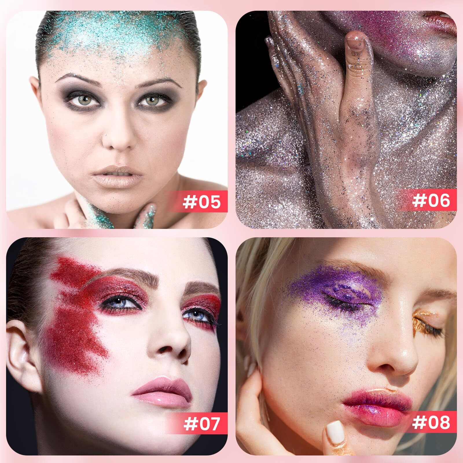 Lokfar Body & Face Glitter Makeup Stick, Multiuse Waterproof Glitter Gel For Face Body Hair Eye Lip, Holographic Sequins Paint Stick, Mermaid Accessories Makeup (Blue, Red)