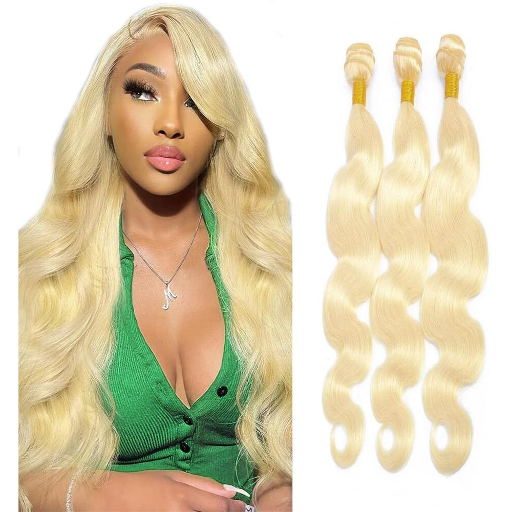 Niciitysi Color 613 Blonde Body Wave Human Hair 3 Bundles 20 22 24 Inch Double Weft Brazilian Hair Extensions Soft And Silky Blonde 613 Color For Women