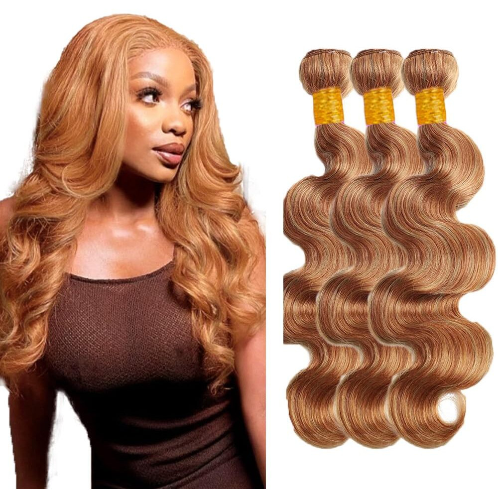 Color 27 Bundles Human Hair Honey Blonde Body Wave Bundles P27/30 Bundles 20 20 20 Inch Peruvain Virgin Hair Same Length 3 Bundles Color 30 Brown Body Wave Bundles Hair Extensions