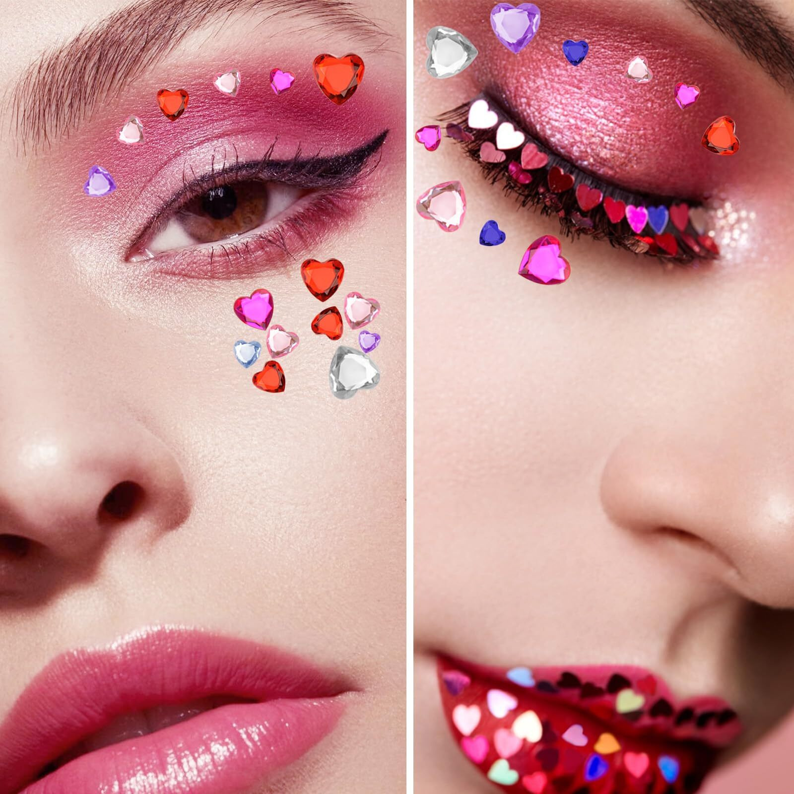 Dazzhues 436Pcs Self Adhesive Rhinestone Stickers - Acrylic Heart Gems For Face, Hair, Body Bling - Colorful Jewels Crystal Stickers For Wedding, Dating, Festival Decoration & Diy Craft (6/10/18M)