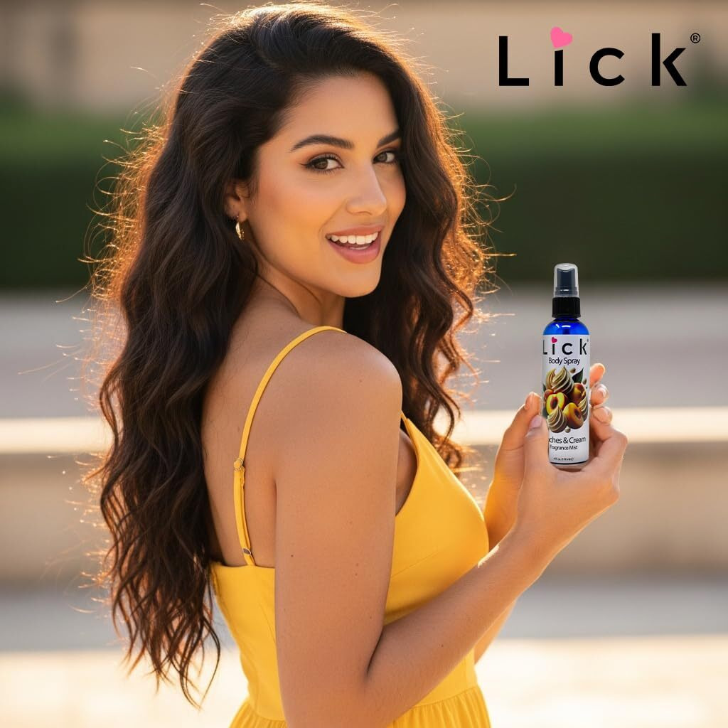 Lick Peaches & Cream Scented Body Spray - Sweet Fruity Fragrance Mist - 4 Fl Oz