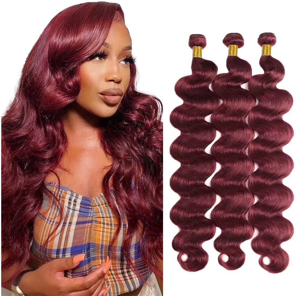 99J Burgundy Bundles Human Hair Body Wave Bundles Human Hair 30 32 34 Inch Wine Red Brazilian Hair 3 Bundle Unprocessed Virgin Remy Hair Extensions 50 Gram Per Bundle