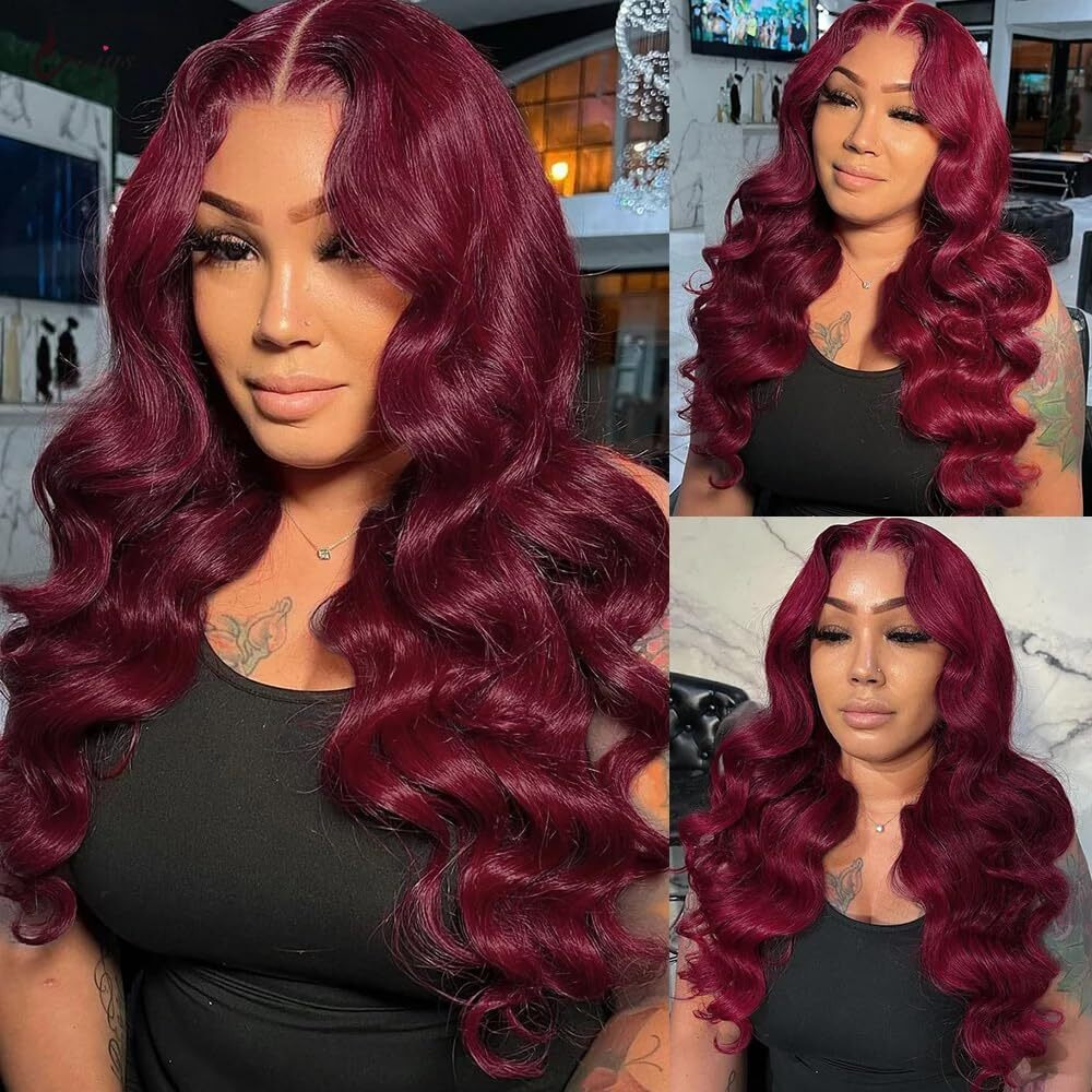 99J Burgundy Bundles Human Hair Body Wave Bundles Human Hair 30 32 34 Inch Wine Red Brazilian Hair 3 Bundle Unprocessed Virgin Remy Hair Extensions 50 Gram Per Bundle