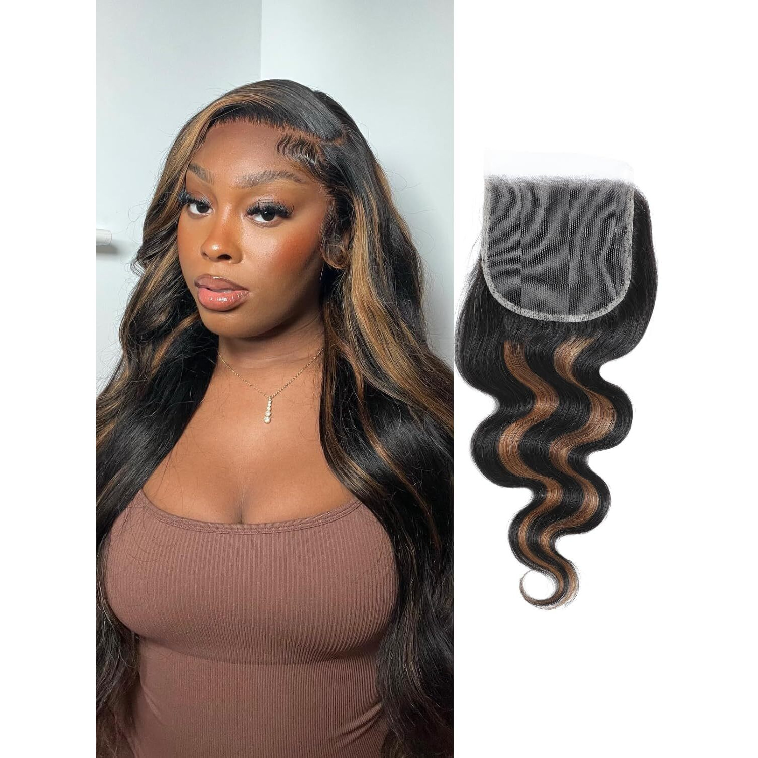 Anmetan Fb30 Hd Lace Closure 5X5 Only 16 Inch, 12A Body Wave Bundles With Closure Human Hair 5X5 Deep Part Invisible Lace Virgin Remy Hair Closure Natural Hairline Black With Brown Highlighted Colored