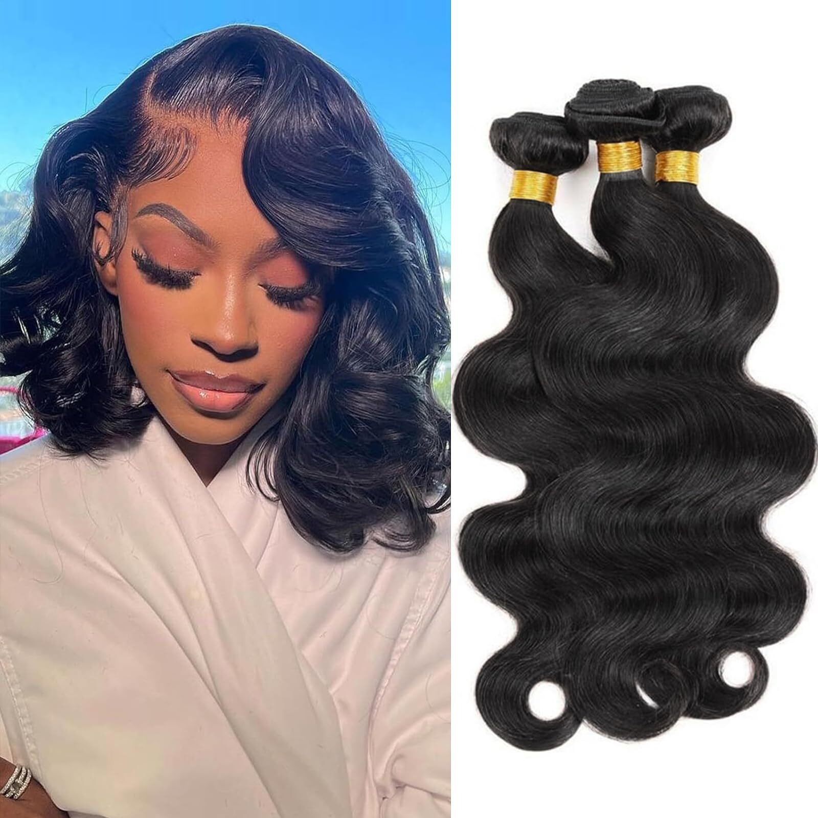 Human Hair Bundles Body Wave Human Hair 100% Unprocessed Brazilian Virgin Weave 3 Bundle Real Natural Black Wet And Wavy Hair Extensions For Women 8 8 8 Inch