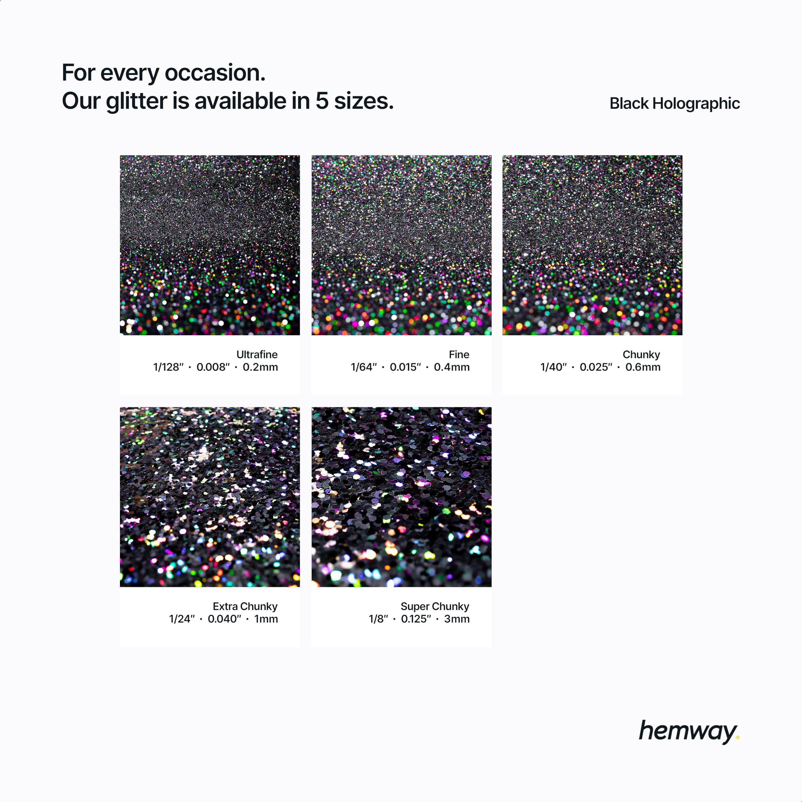 Hemway Eco Friendly Biodegradable Glitter 100G / 3.5Oz Bio Cosmetic Safe Sparkle Vegan For Face, Eyeshadow, Body, Hair, Nail And Festival Makeup - Ultrafine (1/128"" 0.008"" 0.2Mm) - Black Holographic