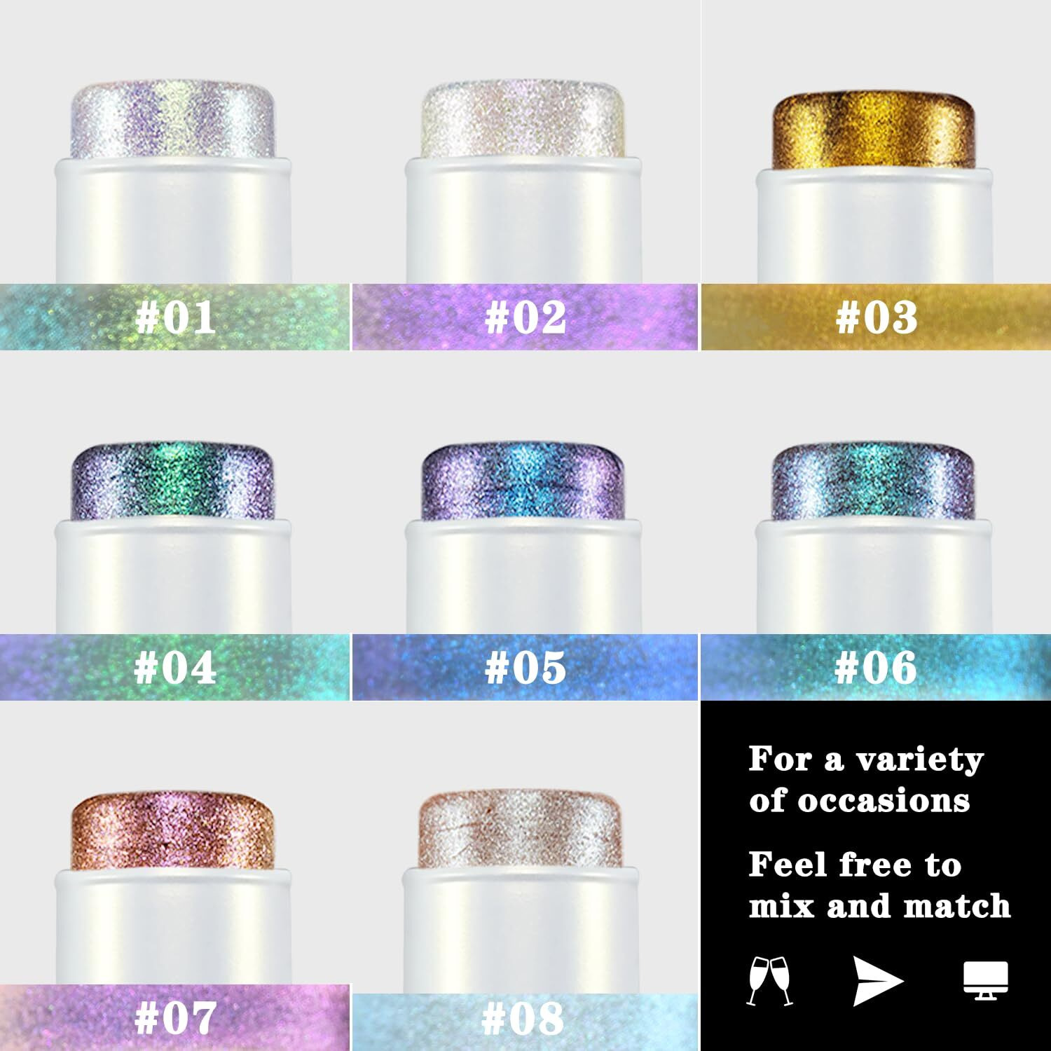 Jur Mornier Multichrome Eyeshadow Stick,8 Colors Contour Highlighter Stick Makeup Collection,3 In 1 Eye Blush Ande Lip Highlighter Makeup For Face And Body 03