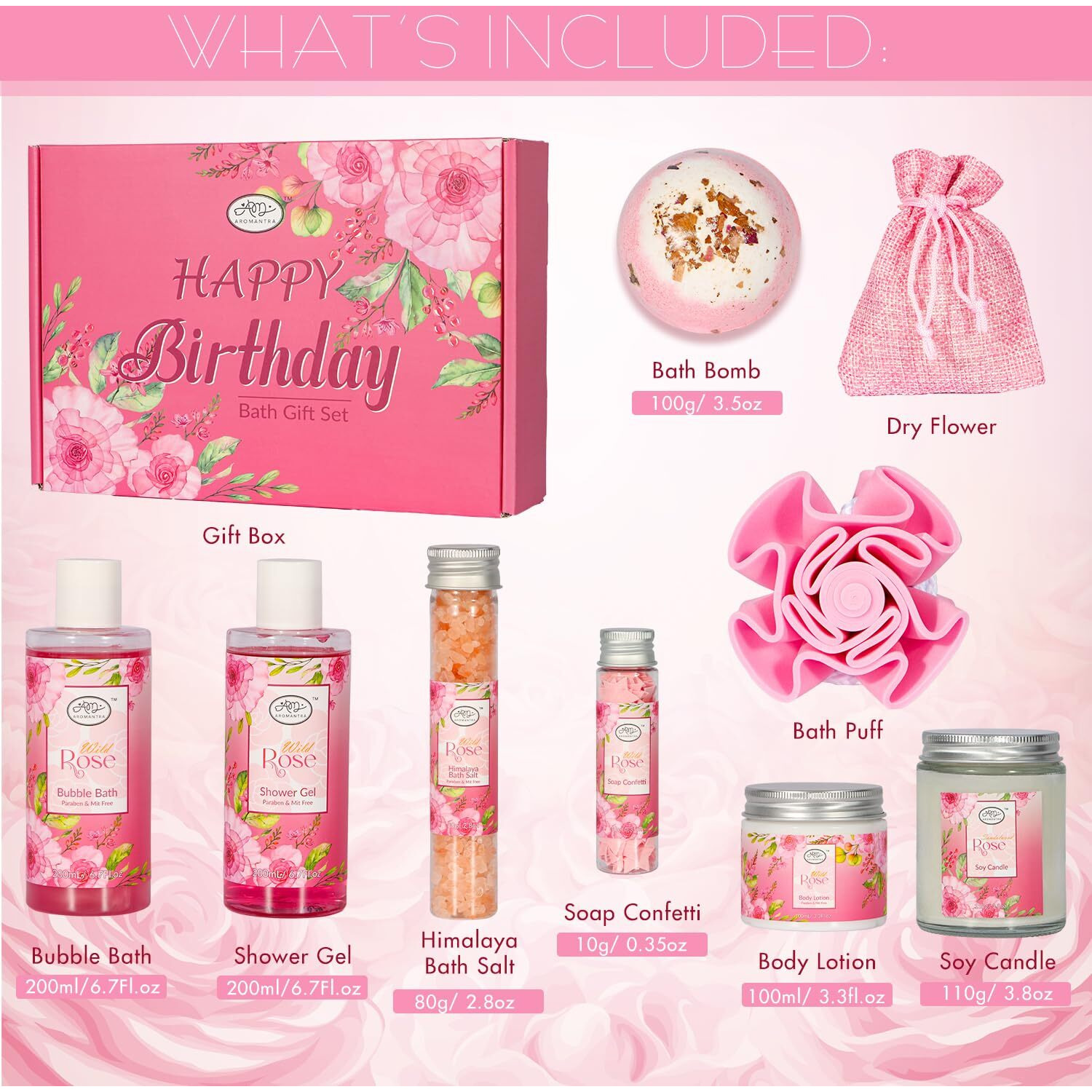 Am Aromantra Luxury Spa Gift Set For Women, Whole Body, Bath Set, Bath Gift Set, Rose Scented, 10 Pcs, Self Care, Best Friend, Mom, Sister, Valentine's Day Gift