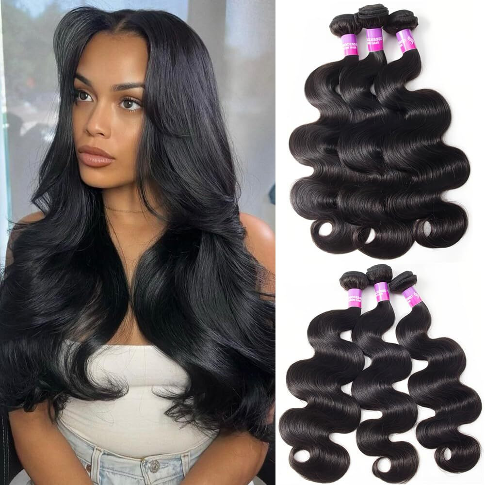 12A Human Hair Bundles 300G Body Wave Bundles Human Hair Extensions 22 24 24 Inch Brazilian Virgin Body Wave 3 Pieces Deals Unprocessed Brazilian Quick Weave Extensions Natural Black