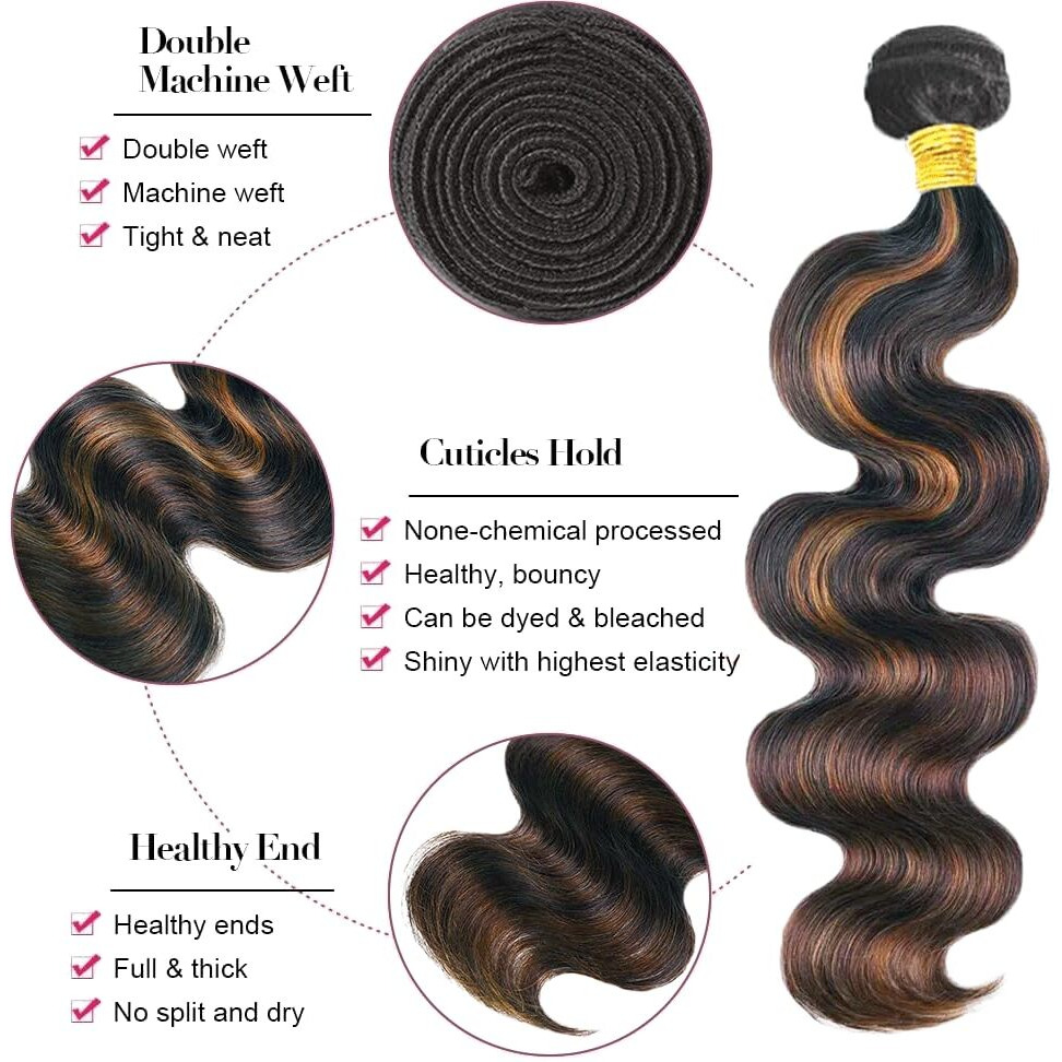 Highlight Bundles P1B30 Body Wave Human Hair Bundle Two Tone Black Mixed With Light Brown 1 Bundle 32 Inch 1B30 Ombre Body Wave Bundles Hair Extensions 100G