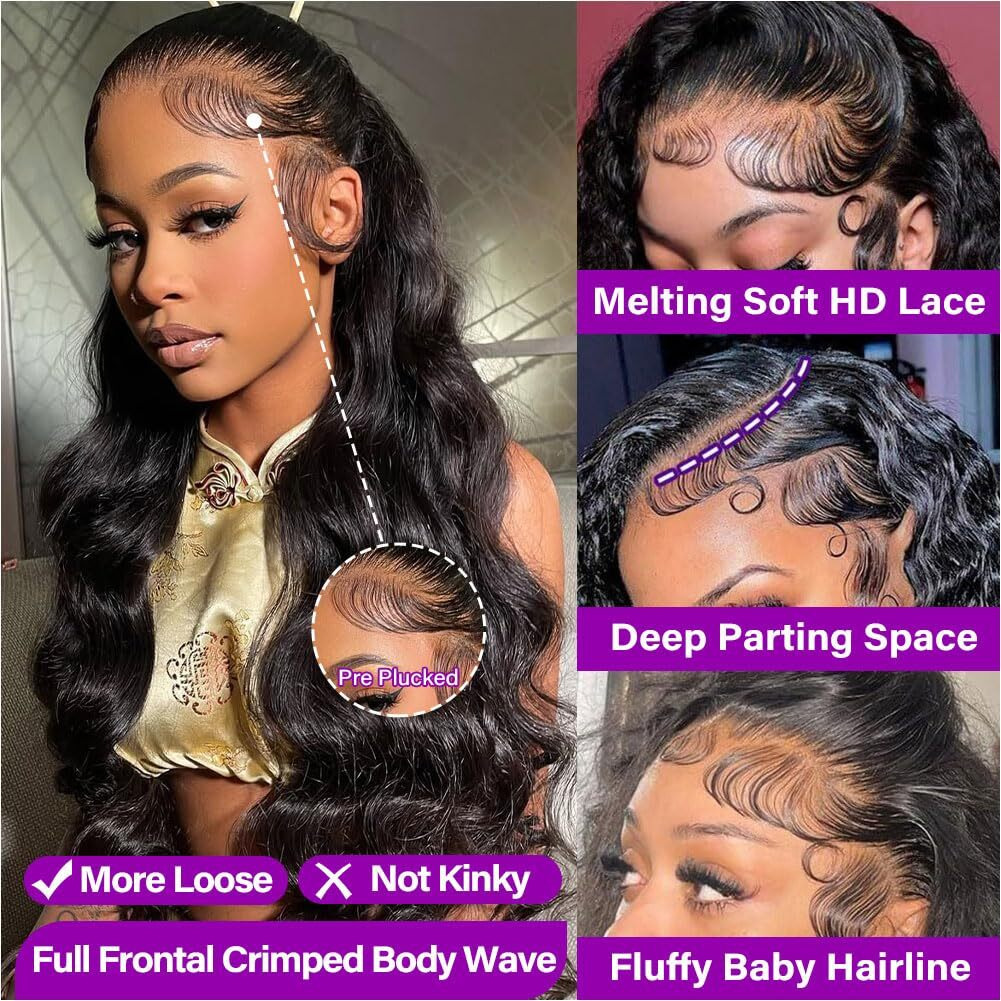 Ailwelia 13X6 Body Wave Lace Front Wigs Human Hair 200 Density Hd Transparent Lace Front Glueless Plucked Frontal Wigs 13X6 For Black Women With Baby Hair Natural Color 30 Inch