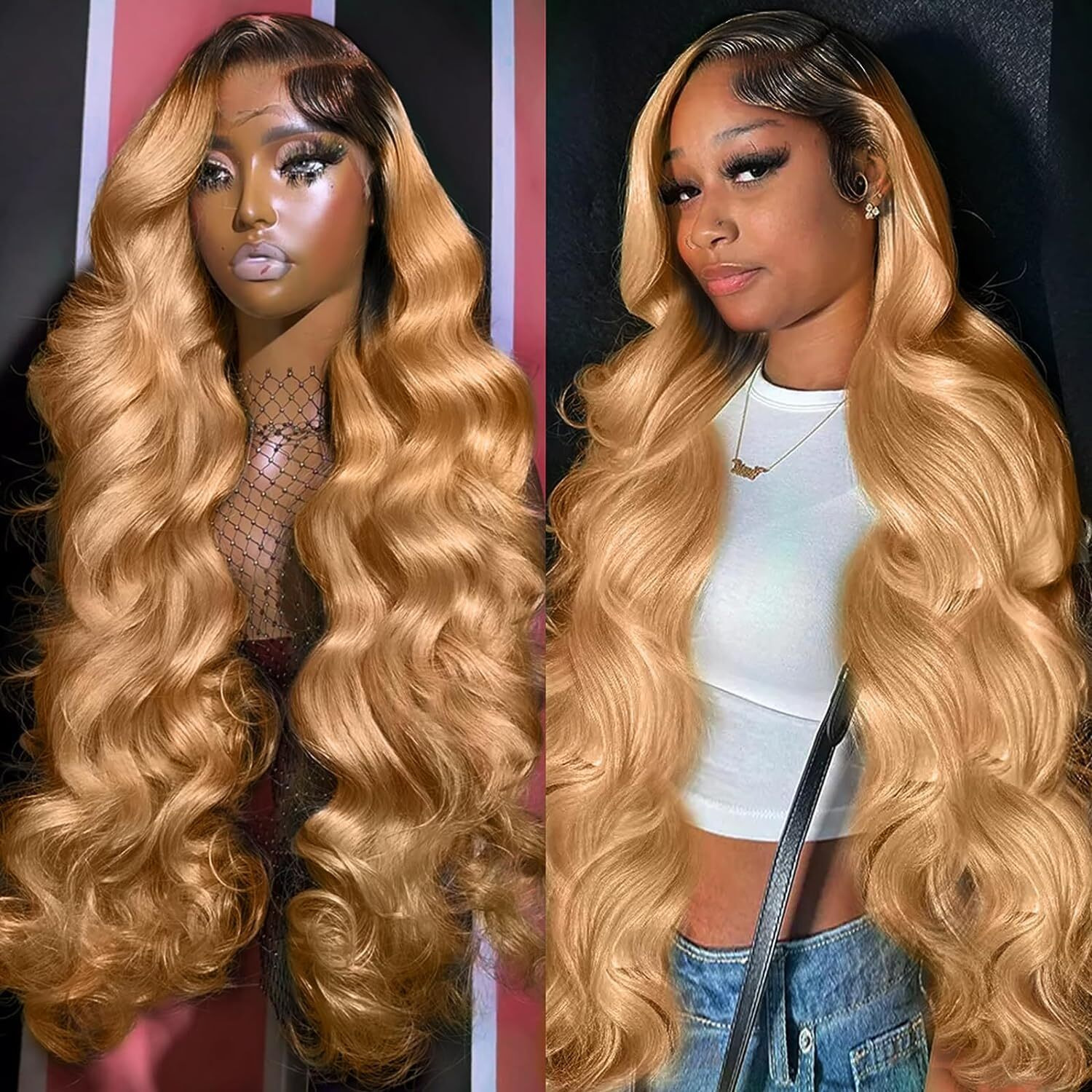 Honey Blonde Lace Front Wigs Human Hair 13X6 Ombre Hd Transparent Lace Frontal Wig Human Hairs For Women 12A Body Wave Lace Front Wigs Pre Plucked With Baby Hair