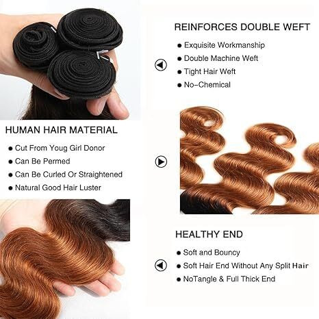 1B/30 Human Hair Bundles Ombre Brown Body Wave Bundles 14 16 18 Inch Brazilian Virgin Remy Hair Extensions Soft And Healthy Dark Brown Bundle Human Hair 3Pcs/Set Deals