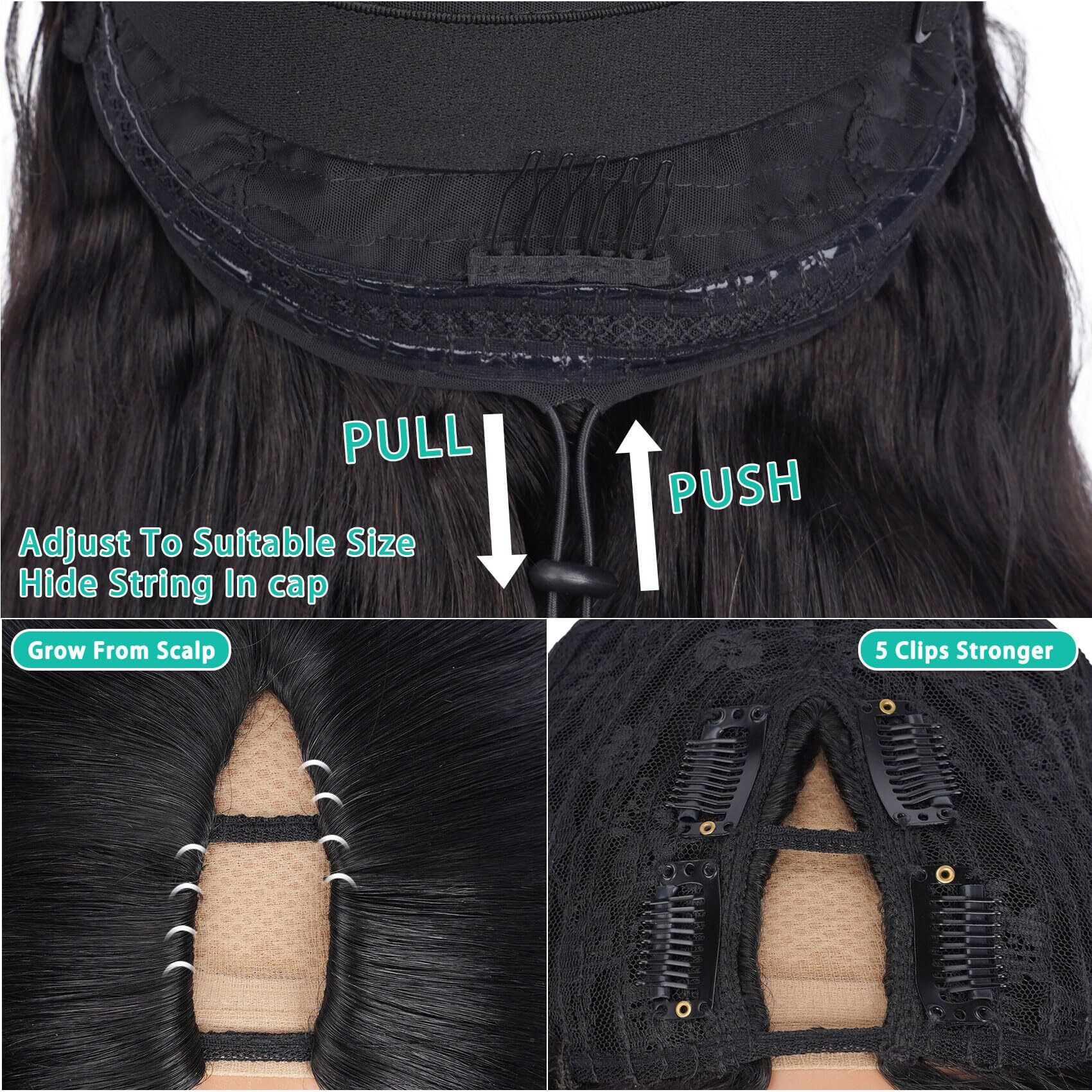 V Part Wig Human Hair Body Wave Glueless No Leave Out Upgrade 22 Inch U Part Wigs Human Hair Clip In Half Wigs 100% Real Human Hair Elastic Drawstring For Women 180% Density Nutural