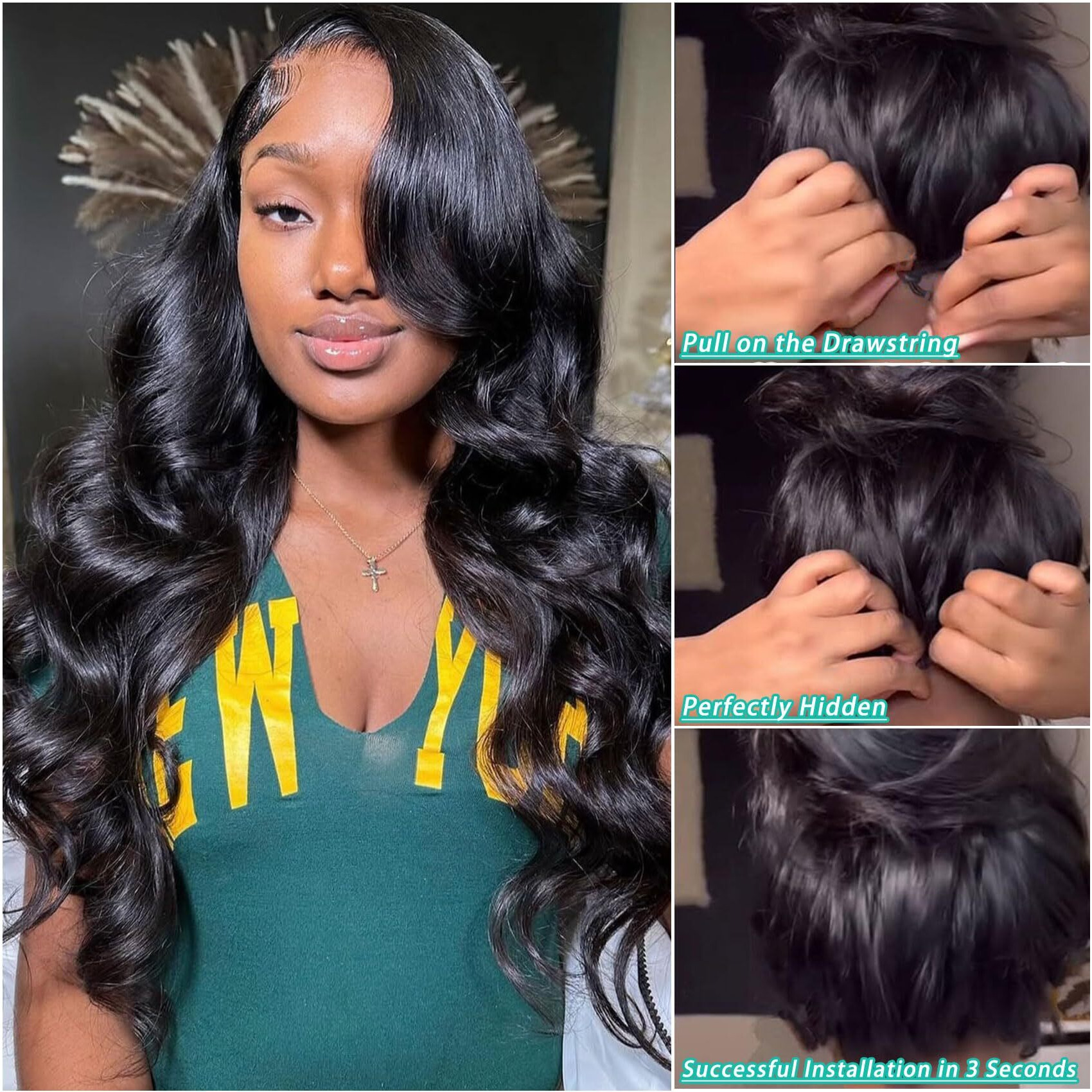 V Part Wig Human Hair Body Wave Glueless No Leave Out Upgrade 22 Inch U Part Wigs Human Hair Clip In Half Wigs 100% Real Human Hair Elastic Drawstring For Women 180% Density Nutural