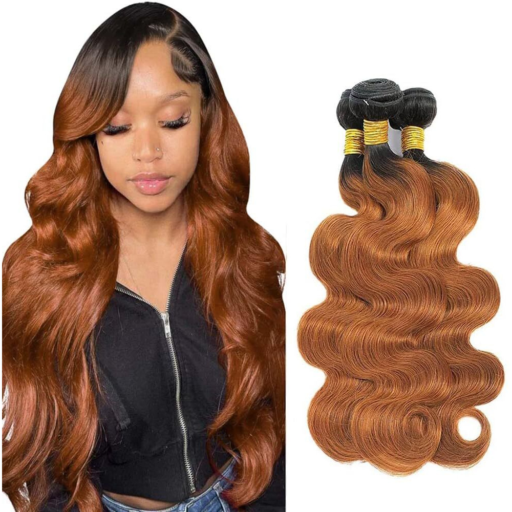 Niciitysi 24 26 28 Inch Light Brown Bundles Human Hair Color 1B30 Body Wave Bundles Ombre Two Tone Black And Brown Bundles Double Weft Brazilian Hair Extensions Soft And Silky