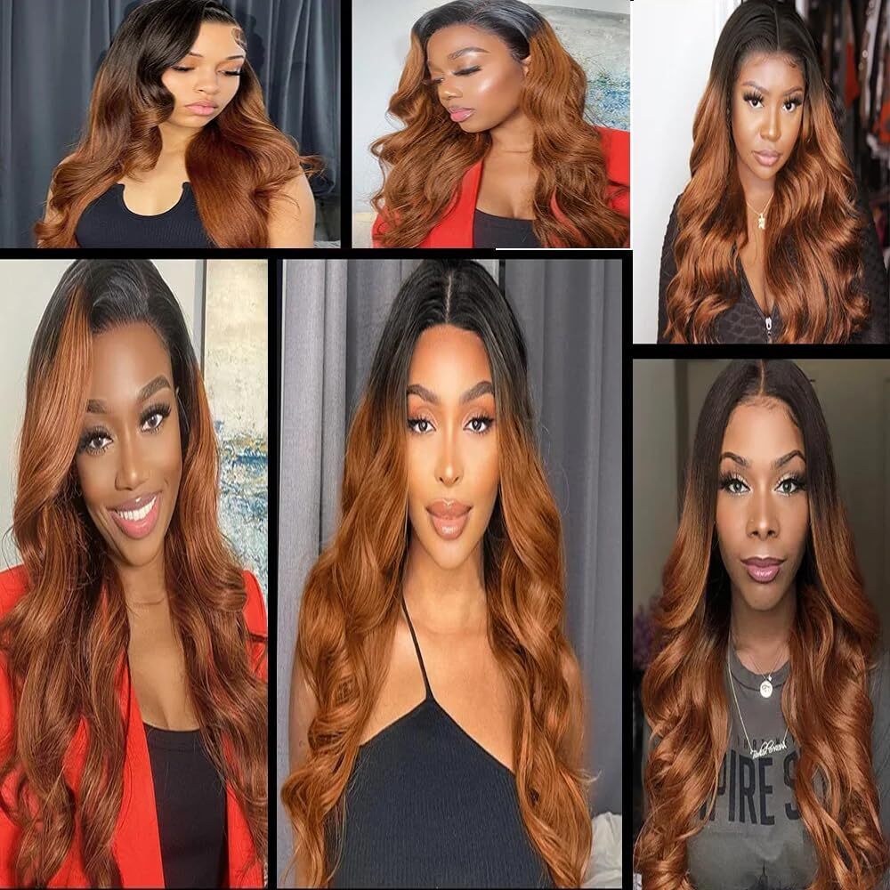 Niciitysi 24 26 28 Inch Light Brown Bundles Human Hair Color 1B30 Body Wave Bundles Ombre Two Tone Black And Brown Bundles Double Weft Brazilian Hair Extensions Soft And Silky