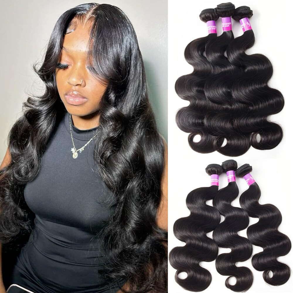 12A Human Hair Bundles 300G Body Wave Bundles Human Hair Extensions 26 28 28 Inch Brazilian Virgin Body Wave 3 Pieces Deals Unprocessed Brazilian Quick Weave Extensions Natural Black