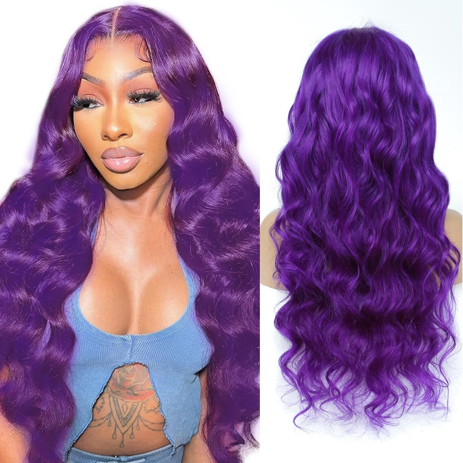 Manyisi Purple Lace Front Wigs Human Hair 13X4 Colored Lace Front Wigs Human Hair Pre Plucked Body Wave 200 Density With Baby Hair Purple Wig 26 Inch