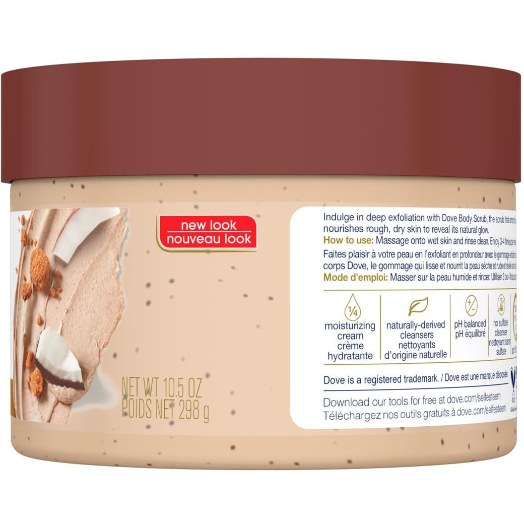 Dove Scrub For Silky Smooth Skin Brown Sugar & Coconut Butter Body Scrub Exfoliates & Restores Skin's Natural Nutrients, 10.5 Oz, 4 Count