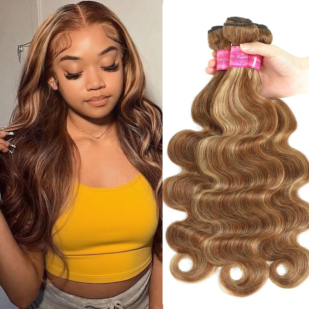 Highlight Honey Blonde Body Wave 3 Human Hair 100% Unprocessed Brazilian Virgin Hair Ombre Highlight Body Wave Human Hair Wavy Weaves Hair Extensions For Black Women