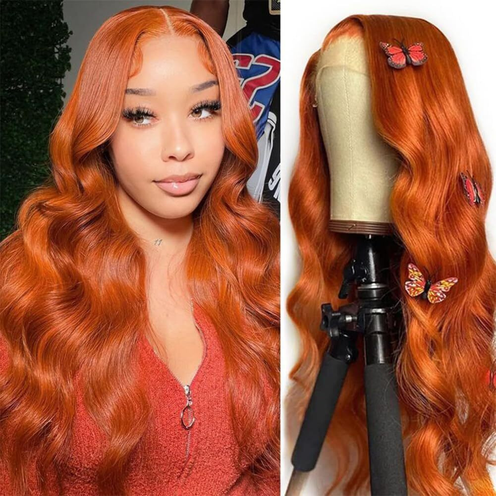 Ginger Orange Lace Front Wigs Human Hair Body Wave 13X4350 Ginger Hd Transparent Lace Front Wig Wear And Go Glueless Orange Wigs Human Hair Pre Plucked 20 Inch Hd Lace Frontal Wig For Black Women