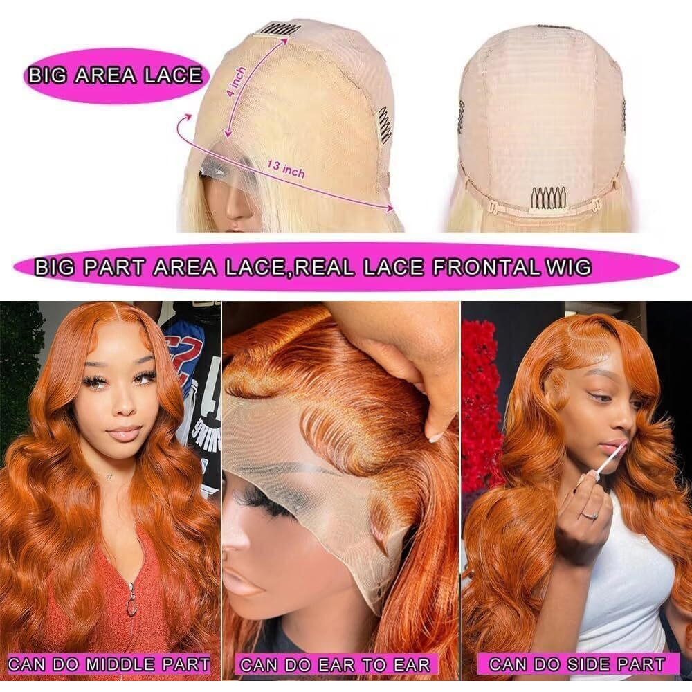 Ginger Orange Lace Front Wigs Human Hair Body Wave 13X4350 Ginger Hd Transparent Lace Front Wig Wear And Go Glueless Orange Wigs Human Hair Pre Plucked 20 Inch Hd Lace Frontal Wig For Black Women