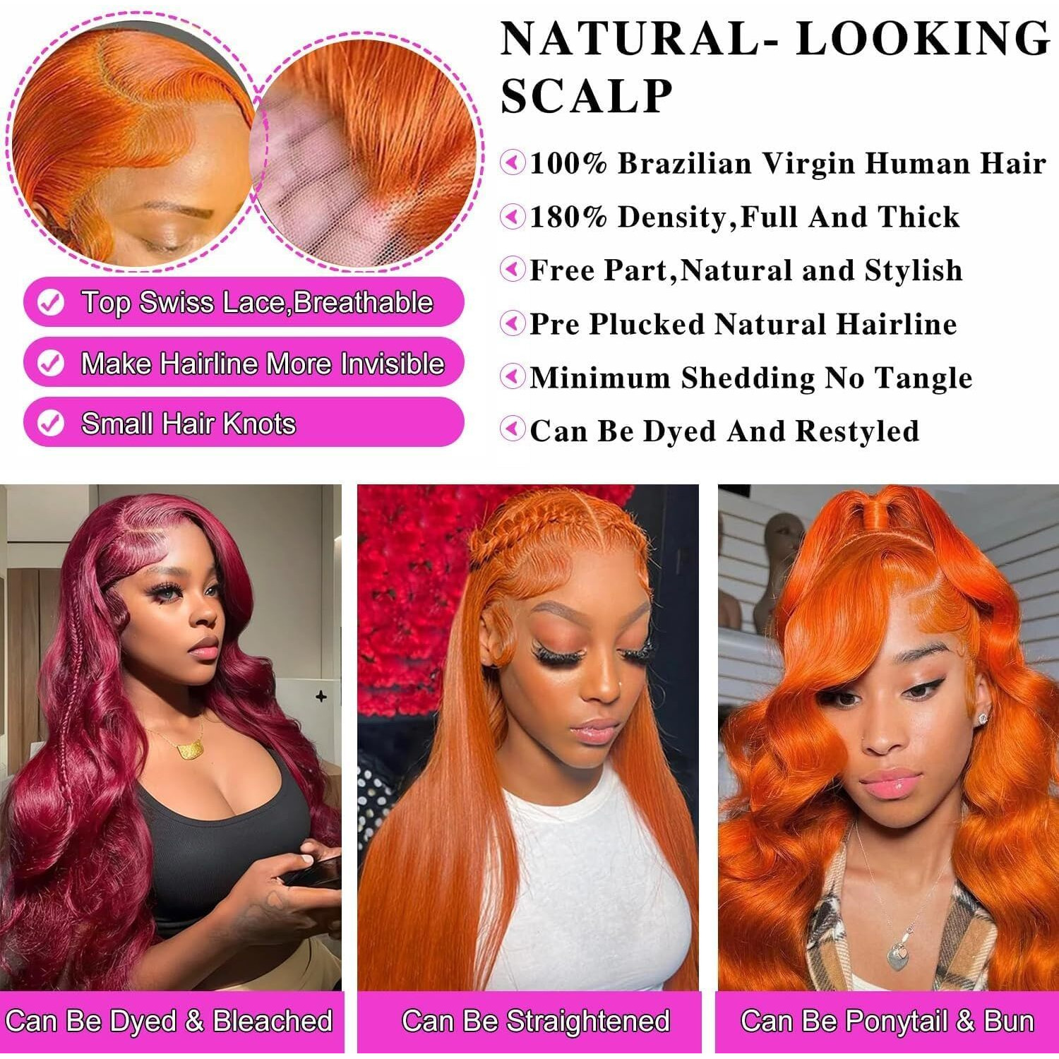 Ginger Orange Lace Front Wigs Human Hair Body Wave 13X4350 Ginger Hd Transparent Lace Front Wig Wear And Go Glueless Orange Wigs Human Hair Pre Plucked 20 Inch Hd Lace Frontal Wig For Black Women