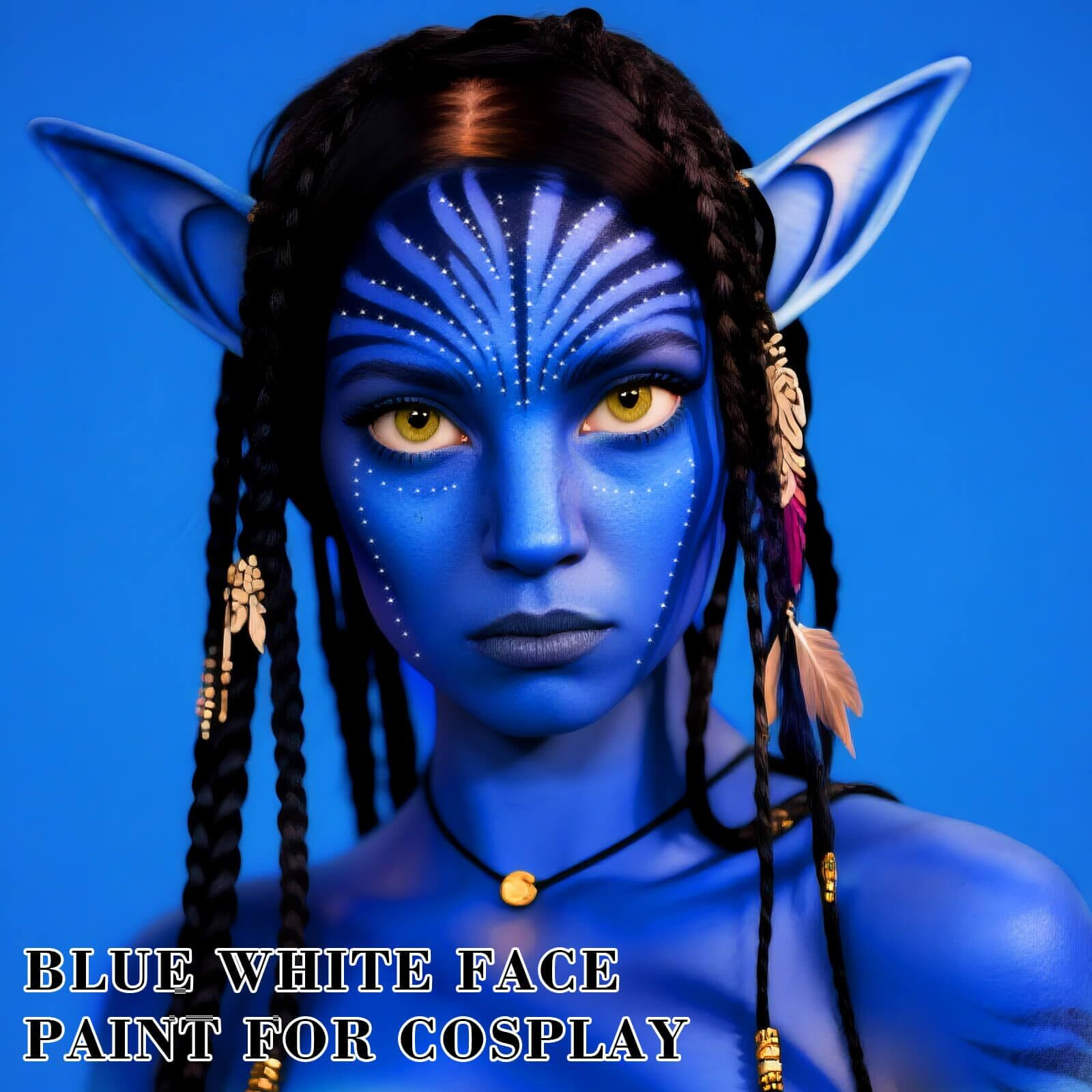 Paminify White Blue Face Body Paint With Sponges,Water Based Dark Blue Face Painting Kit For Avatar Smurf Mystique Cosplay Makeup,Halloween Sfx Makeup Cream Body Paint For Adults And Kids