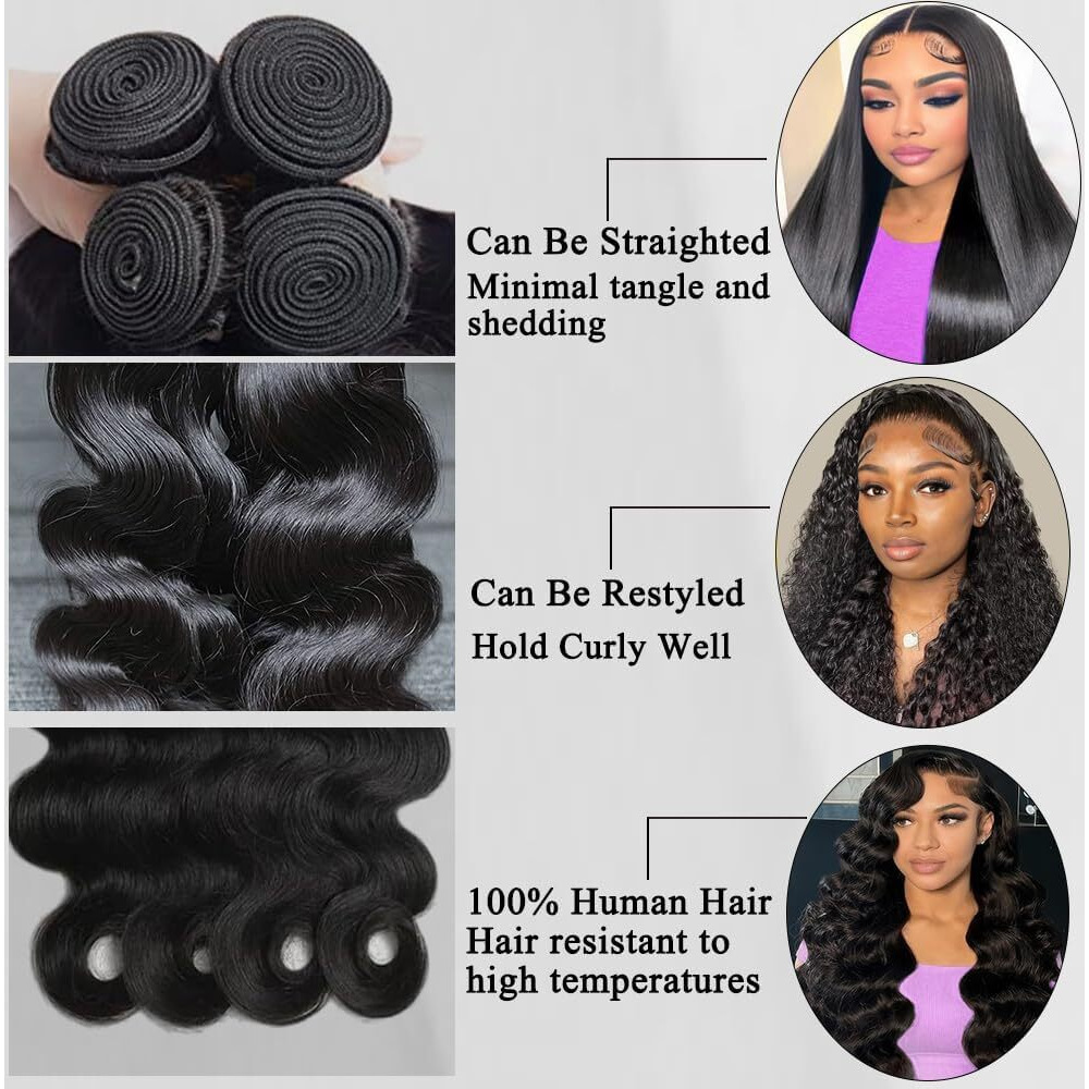 Zggtl Body Wave Bundles Human Hair 16 18 20 22Inch 100% Human Hair Quick Weave Bundles For Women Natural Black