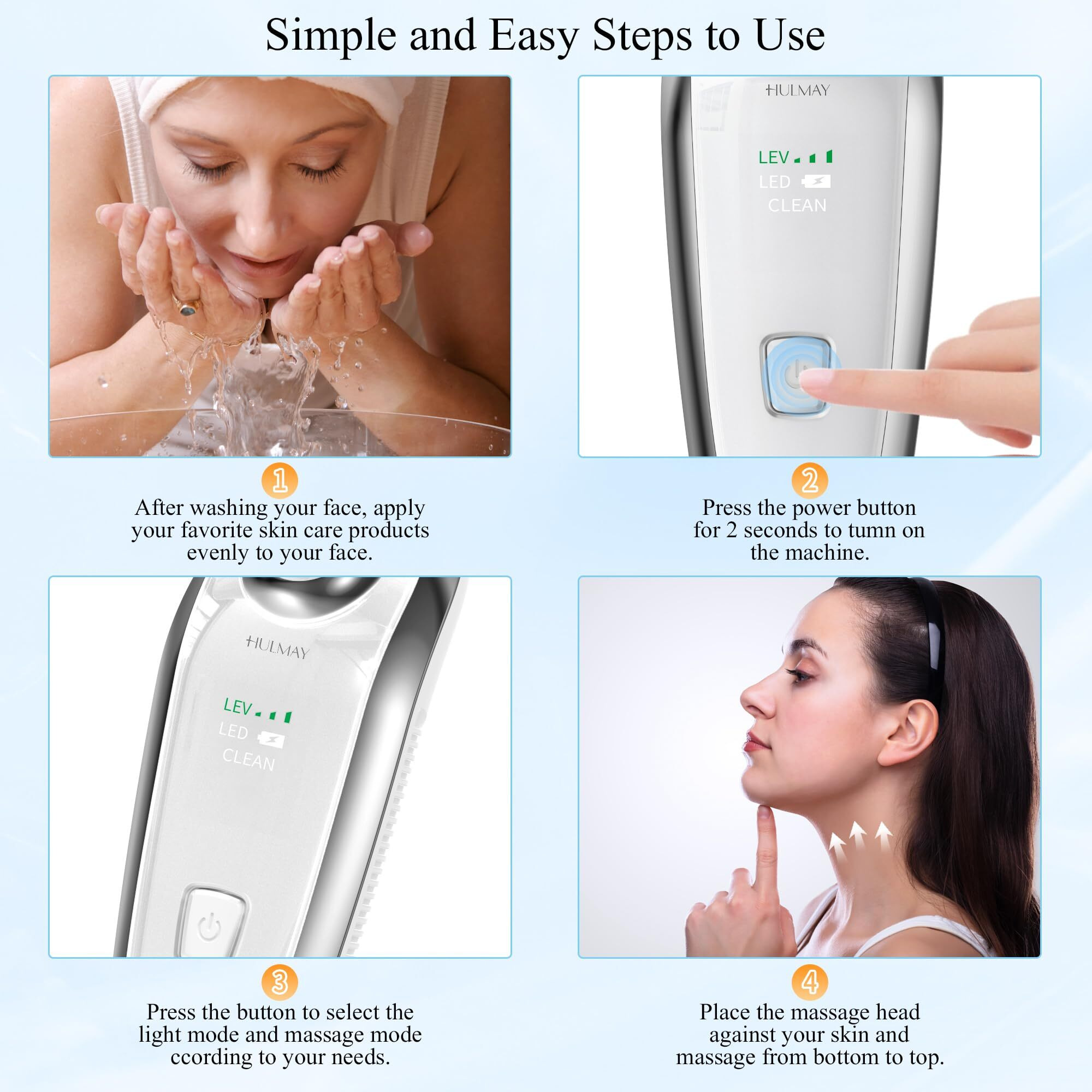 Hulmay 7-In-1 Led Facial & Neck Massager Tool, Red Light Therapy For Face, Reduce Fine Lines & Double Chin, Neck Tightening, True Beauty Glow Facial Massager - At Home Skin Care Sculpting Tool