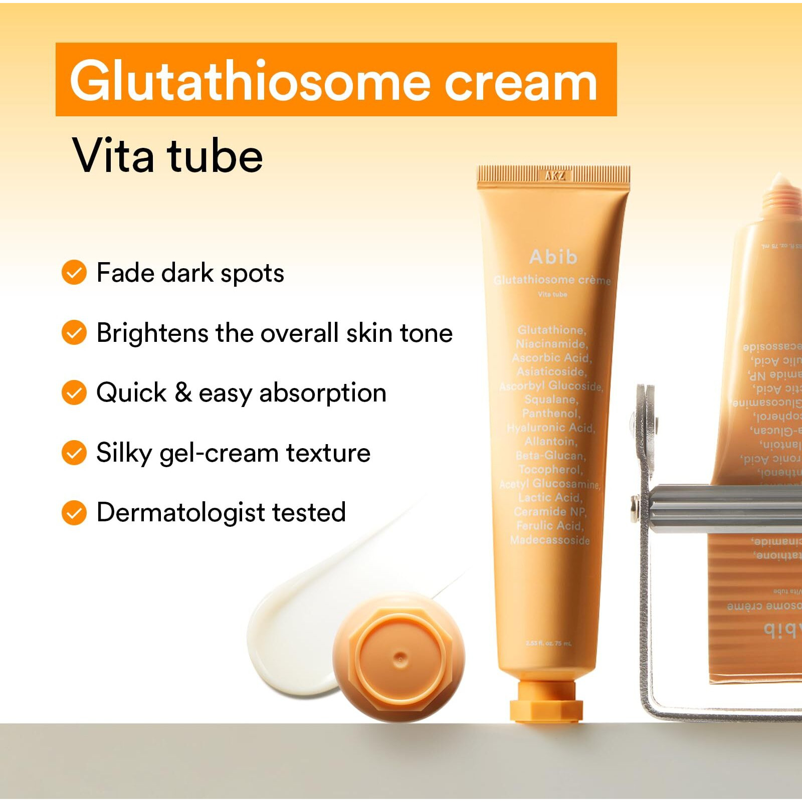 Abib Glutathiosome Cream Vita Tube Facial Moisturizer 2.53 Fl Oz