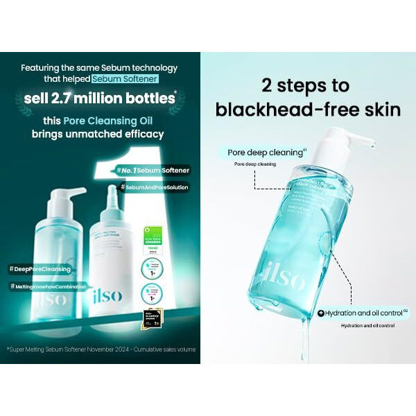Ilso Super Melting Sebum Cleansing Oil, Watery Oil Type, Sensitive Skin Face Wash, Oil Cleanser For Face, Makeup Blackhead Remover, Korean Skin Care 6.75 Fl Oz (200Ml)