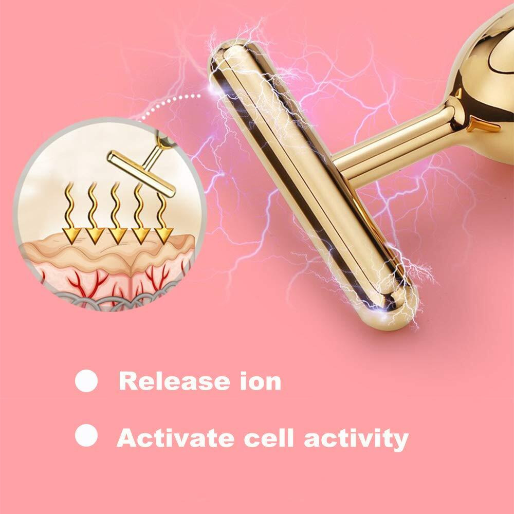 Yeamon 2 In 1 Face Massager Golden Facial Electric 3D Roller And T Shape Arm Eye Nose Massager Skin Care Tool
