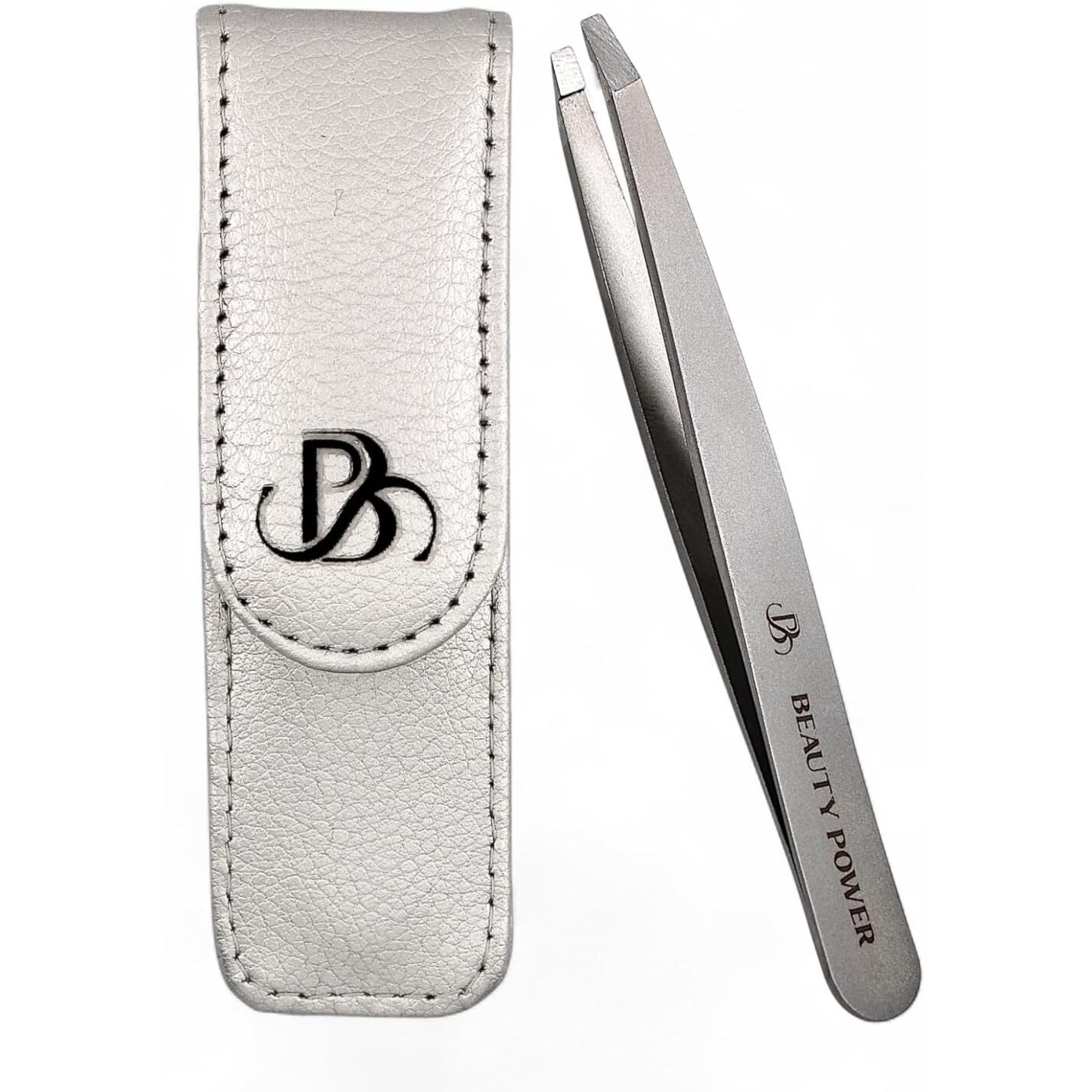 Beauty Power Professional Tweezers In Case - Slant, Durable Lightweight German Stainless Steel, Ultra Precision Tweezers For Eyebrows, Facial Hair, Chin, And Ingrown Hair Removal - Gift (Matte Gray)