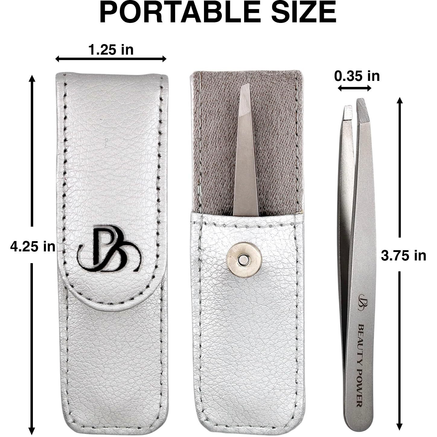 Beauty Power Professional Tweezers In Case - Slant, Durable Lightweight German Stainless Steel, Ultra Precision Tweezers For Eyebrows, Facial Hair, Chin, And Ingrown Hair Removal - Gift (Matte Gray)