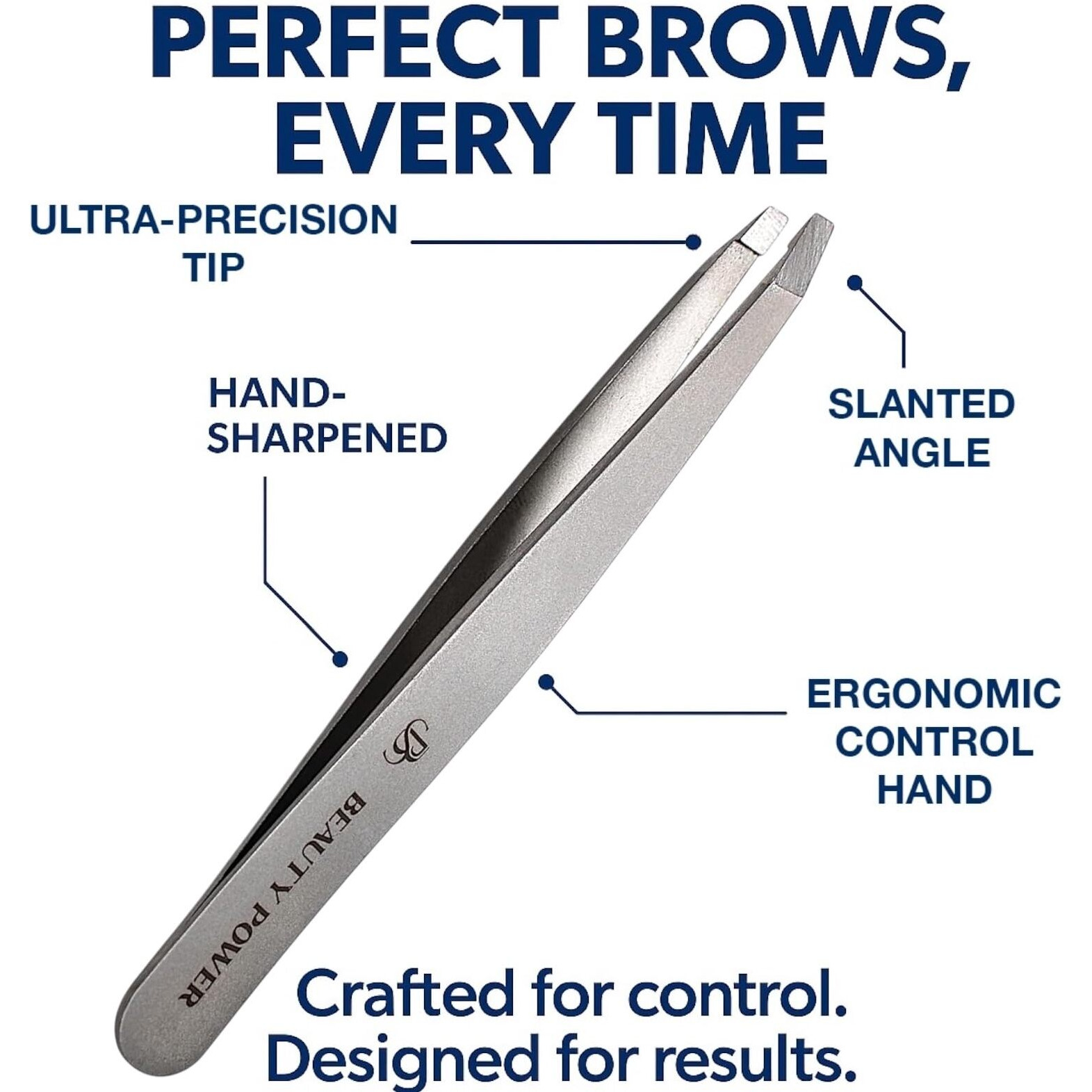 Beauty Power Professional Tweezers In Case - Slant, Durable Lightweight German Stainless Steel, Ultra Precision Tweezers For Eyebrows, Facial Hair, Chin, And Ingrown Hair Removal - Gift (Matte Gray)