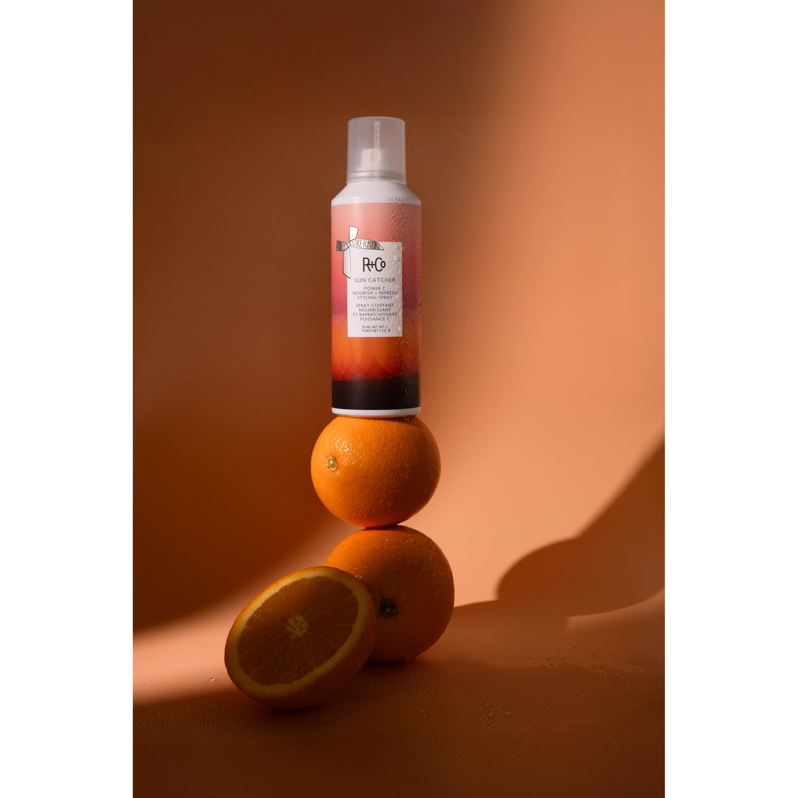 R+Co Sun Catcher Power C Nourish + Refresh Styling Spray | Vitamin C Leave-In Mist With 450F Heat, Uv & Pollution Protection | Hydrating With Hyaluronic Acid & Vegan Peptides | 5 Oz