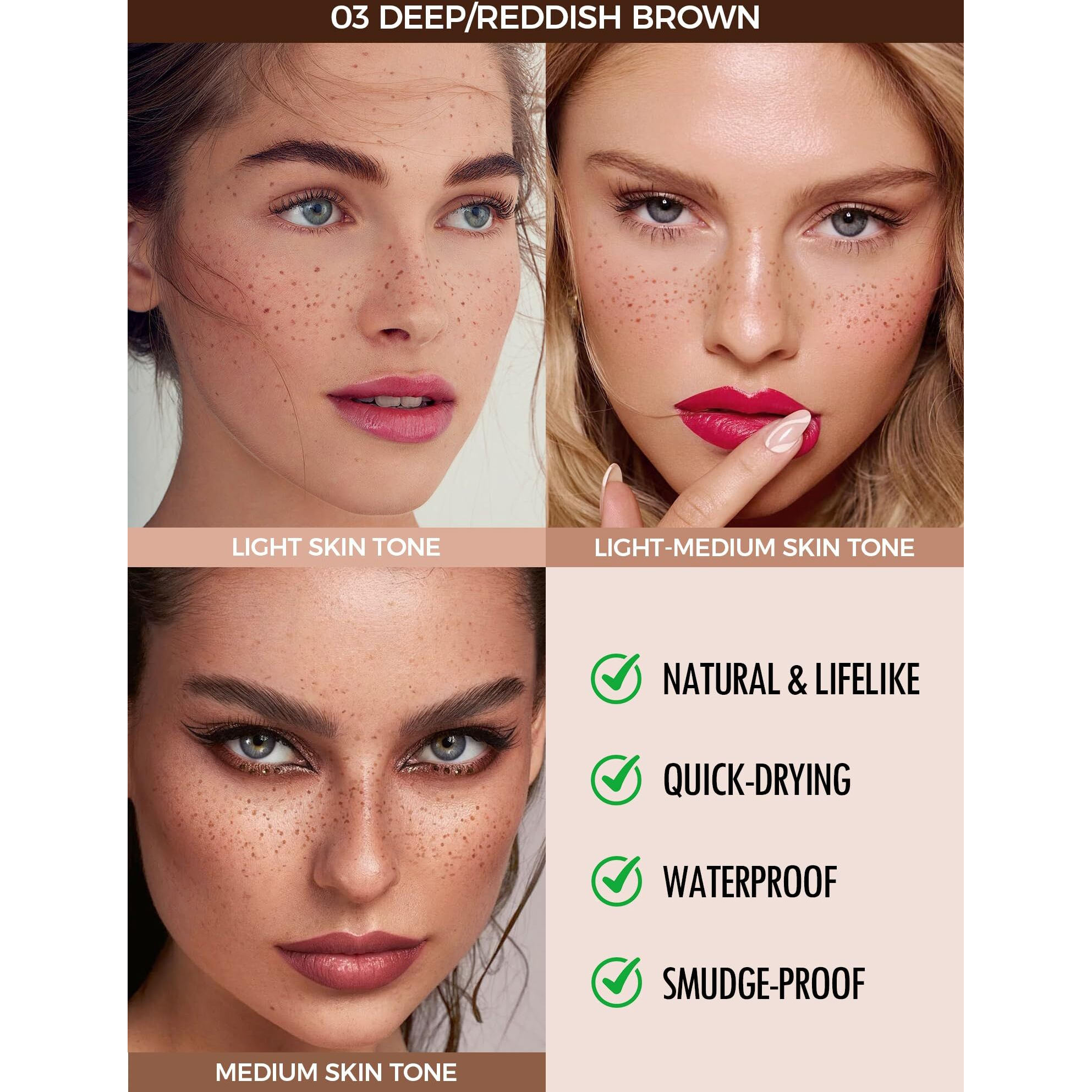 Anglicolor Freckle Pen, Freckle Stamp, Long Lasting, Waterproof, Smudge-Proof, Transfer-Proof, Easy Natural Sun-Kissed Makeup, Suitable For All Skin Types, Vegan & Cruelty-Free (03Deep, 1.5G)