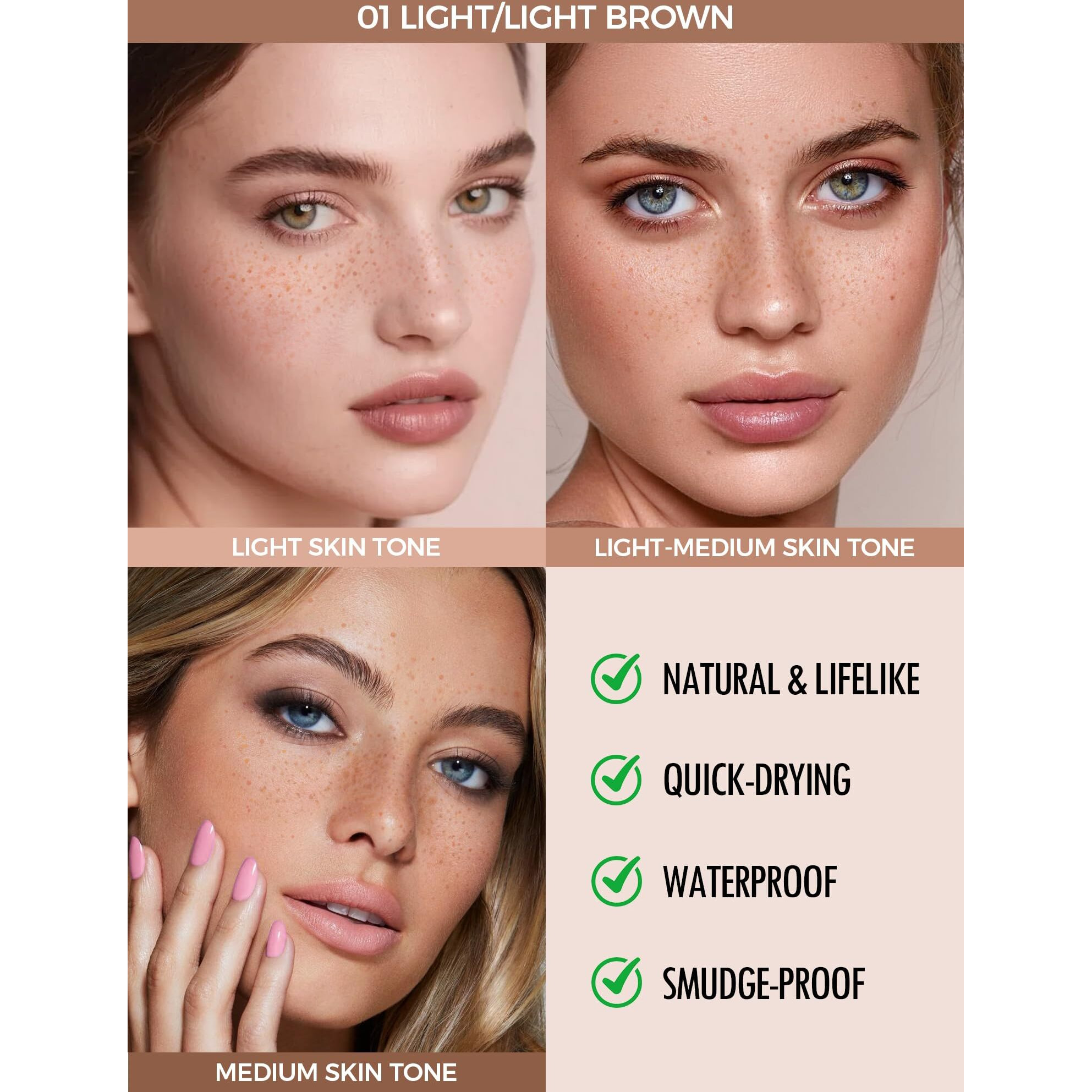 Anglicolor Faux Freckle Pen, Fake Freckle Stamp, Long Lasting, Waterproof, Smudge-Proof, Transfer-Proof, Natural Sun-Kissed Makeup, Suitable For All Skin Types, Vegan & Cruelty-Free (01Light, 1.5G)