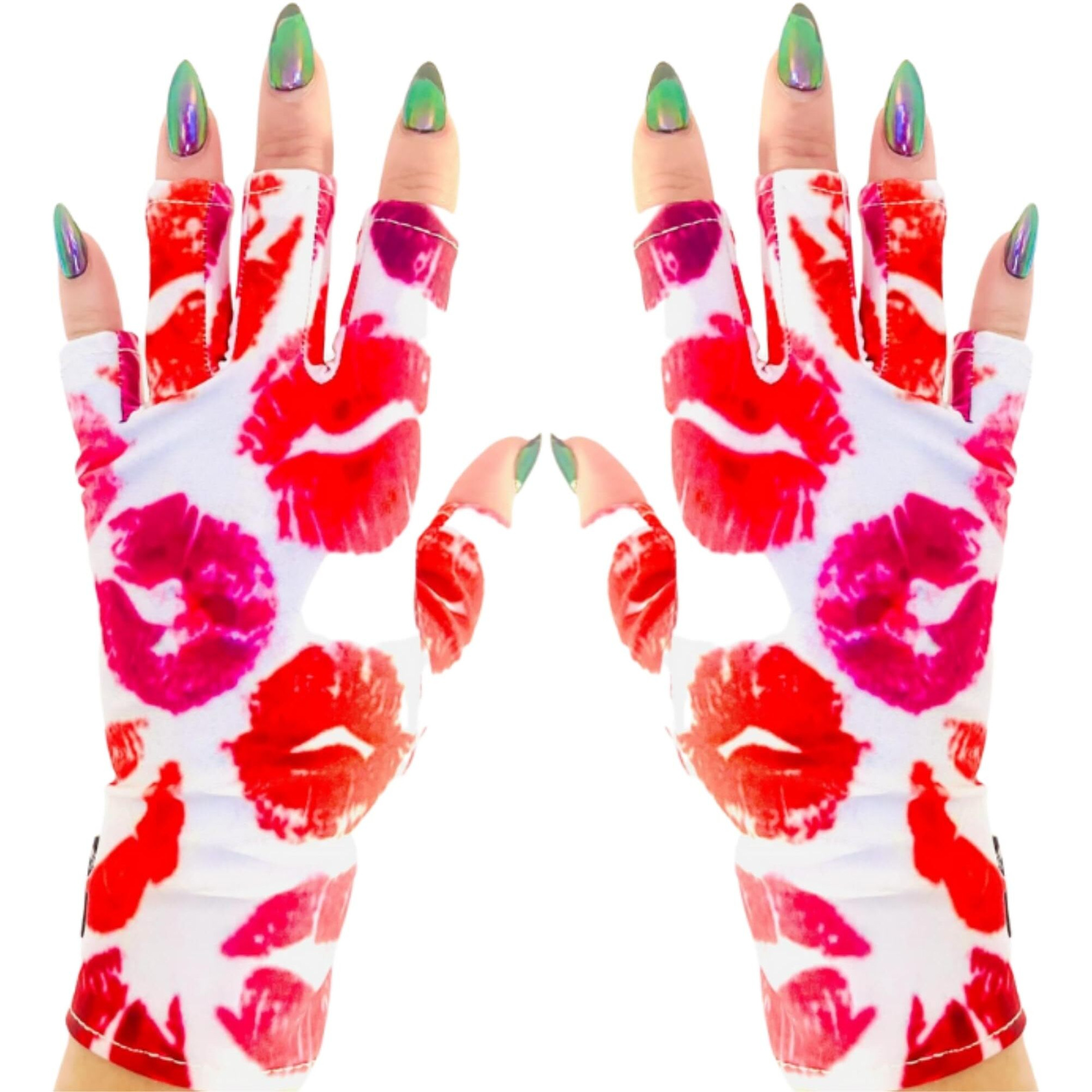 Maniglovz - The Original Upf 50+ Uv Light Protective Nail Gloves | Gel Manicure Gloves And Anti Uv Fingerless Gloves For Women | Can Be Used As Sun Protection Gloves For Driving | Smooches Print