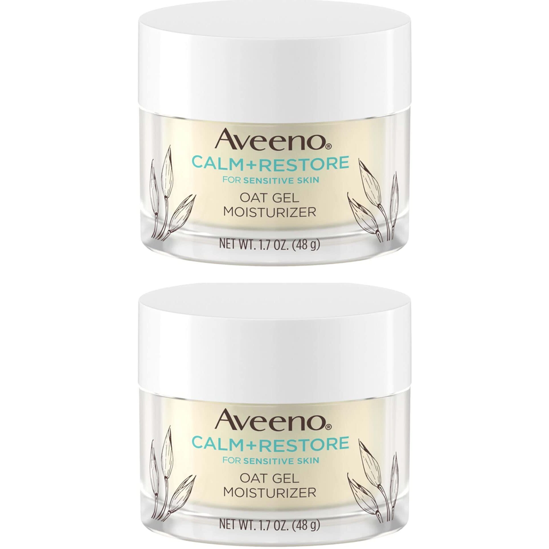 Aveeno Calm + Restore Triple Oat Hydrating Face Serum For Sensitive Skin Gentle And Lightweight Facial Serum To Smooth And Fortify Skin Hypoallergenic, Fragrance & Paraben-Free,1.7 Fl. Oz (Pack Of 2)